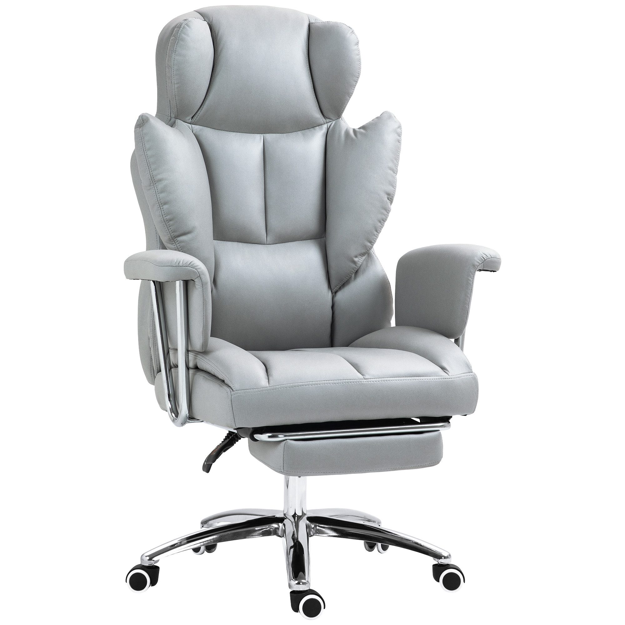 HOMCOM Schreibtischstuhl mit Liegefunktion, Fußstütze, ergonomisch, höhenverstellbar (Bürostuhl, 1 St), bis 120 kg belastbar, für Büro, Arbeitszimmer, Hellgrau