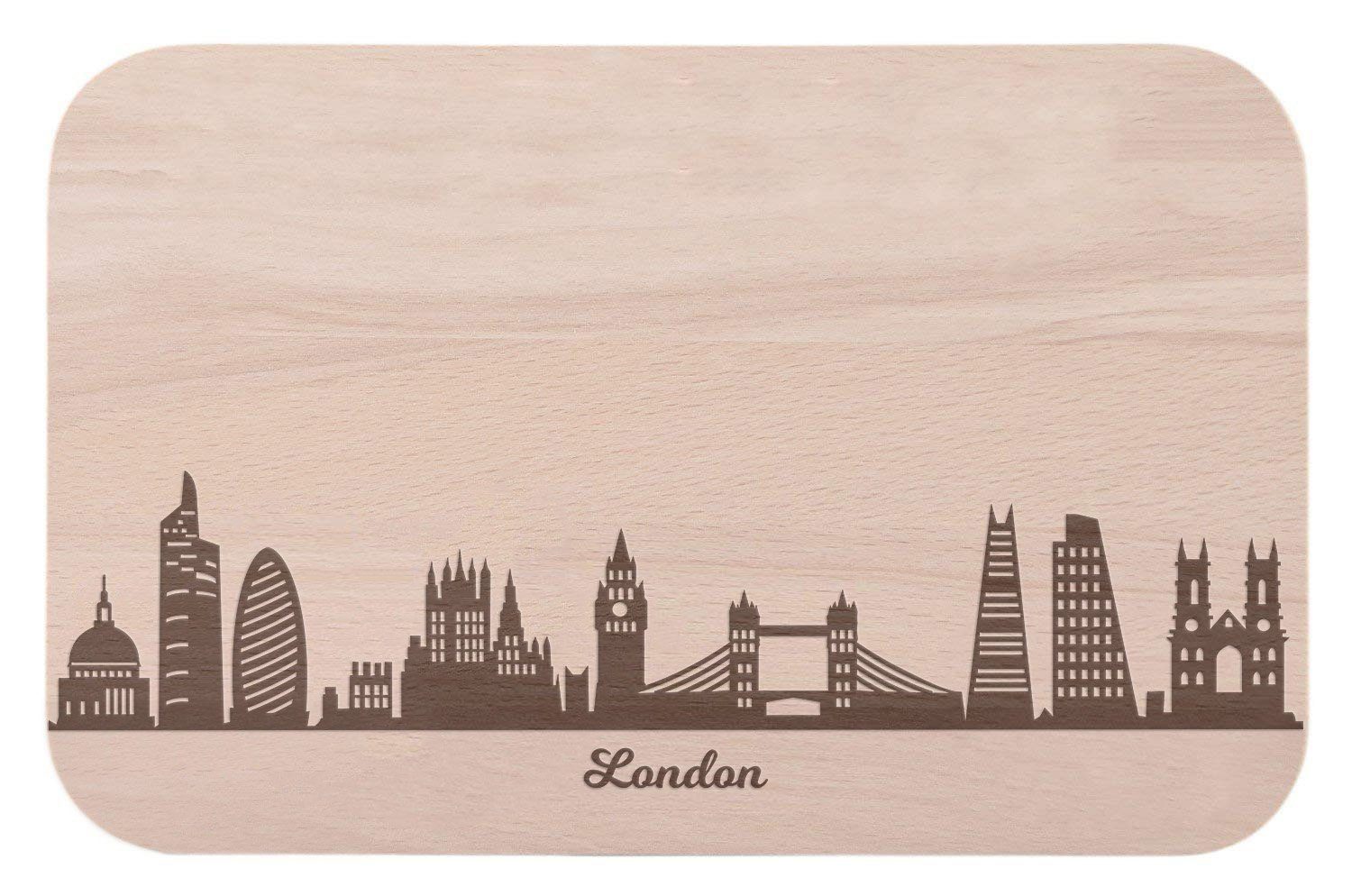 GRAVURZEILE Schneidebrett Frühstücksbrettchen London mit Skyline Gravur - Brotzeitbrett & Geschenk für London Stadtverliebte & Fans - ideal auch als Souvenir, Holz, (Kein Set) | Schneidebretter