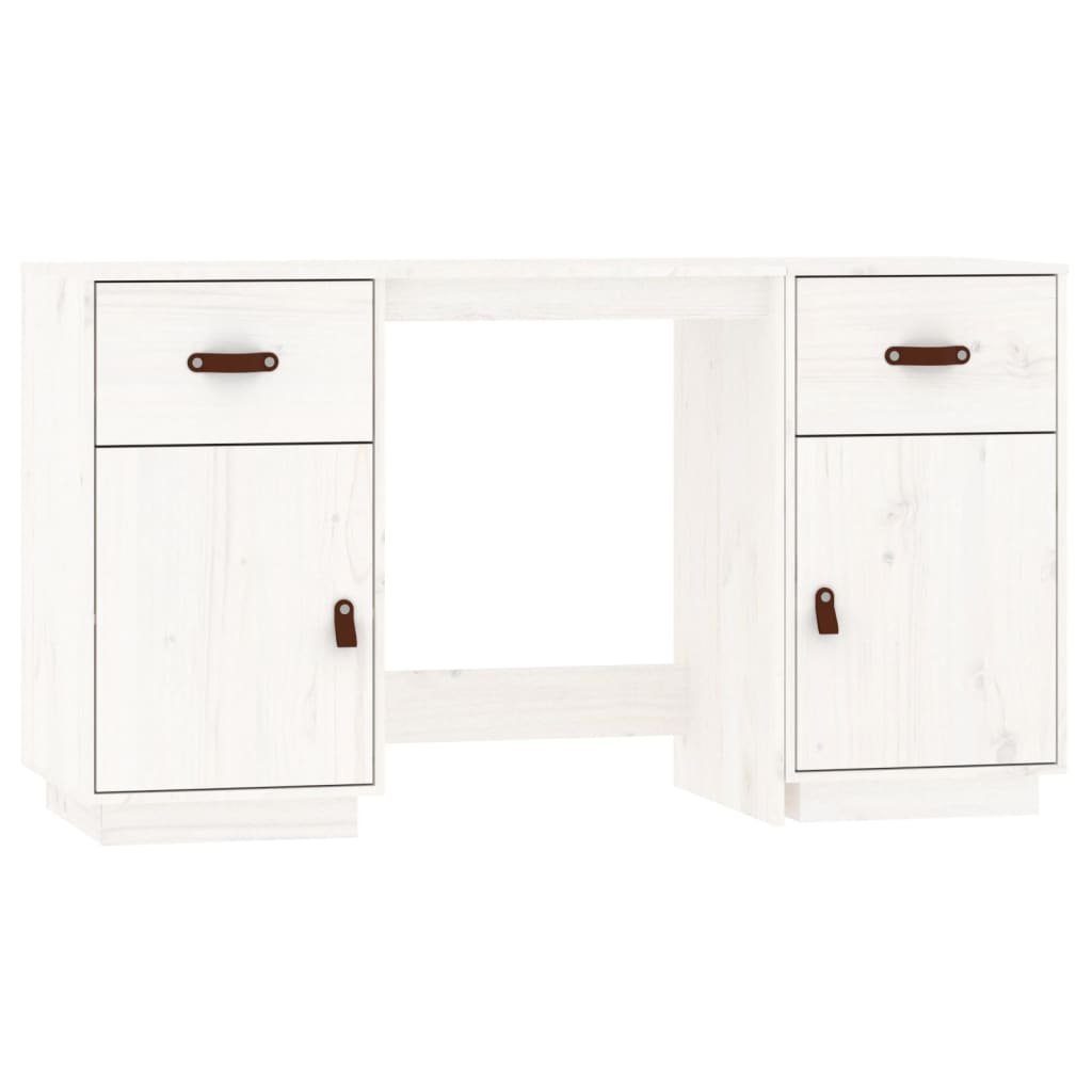 furnicato Schreibtisch mit Schränken Weiß Kiefer 135x50x75 cm Massivholz
