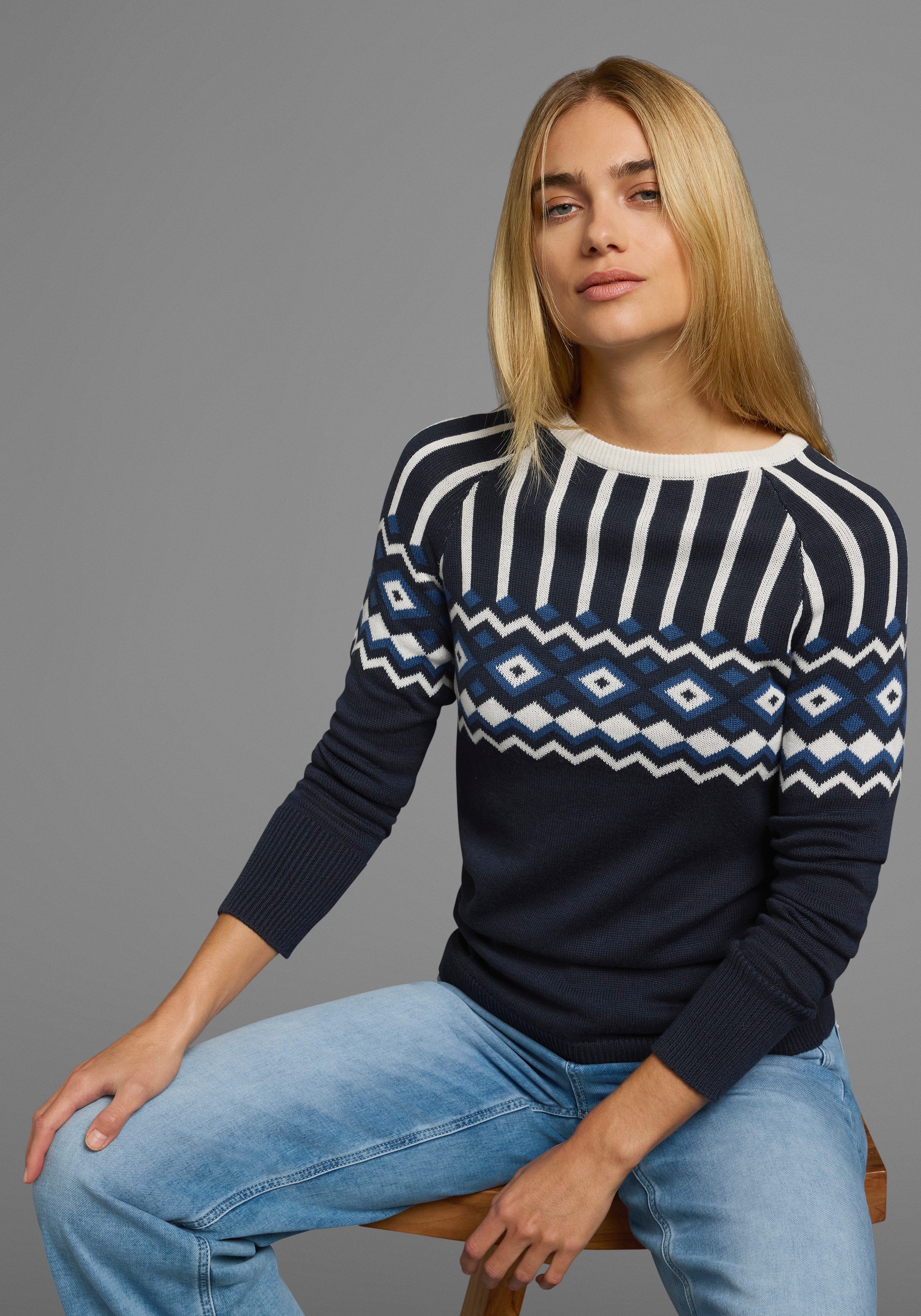 AJC Jacquardpullover mit Norwegermuster in verschiedenen Farbvarianten günstig online kaufen