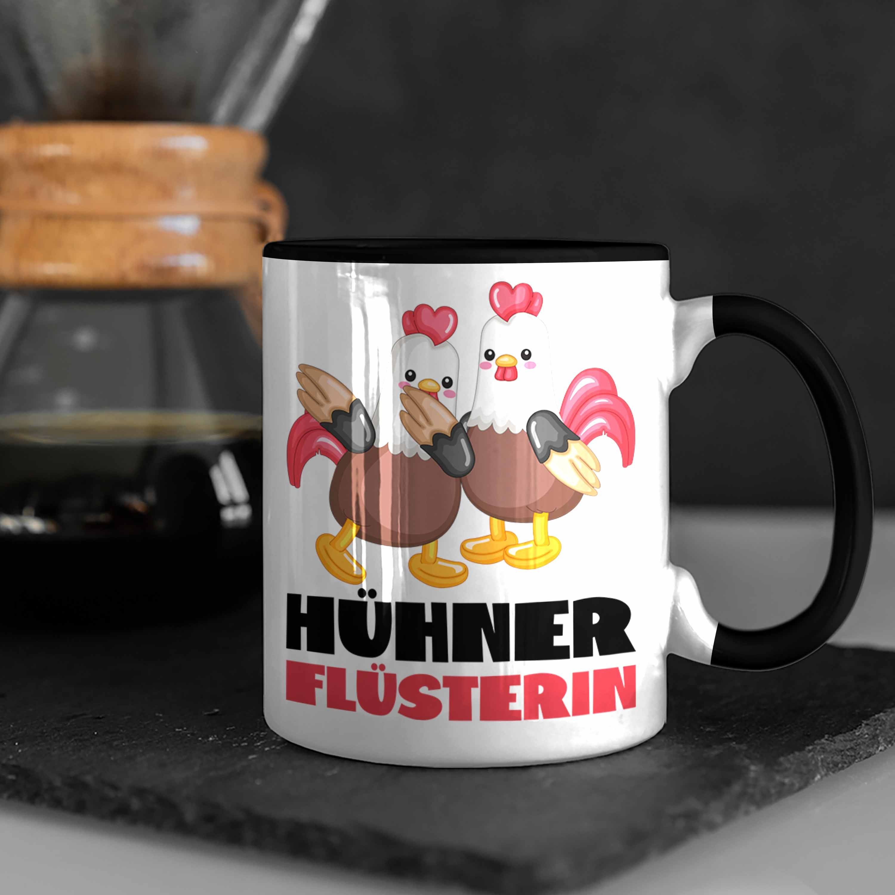 Trendation Tasse Hühner Flüsterin Frauen Bäuerin Kaffee-Beche Geschenk Tasse Schwarz Landwirtin
