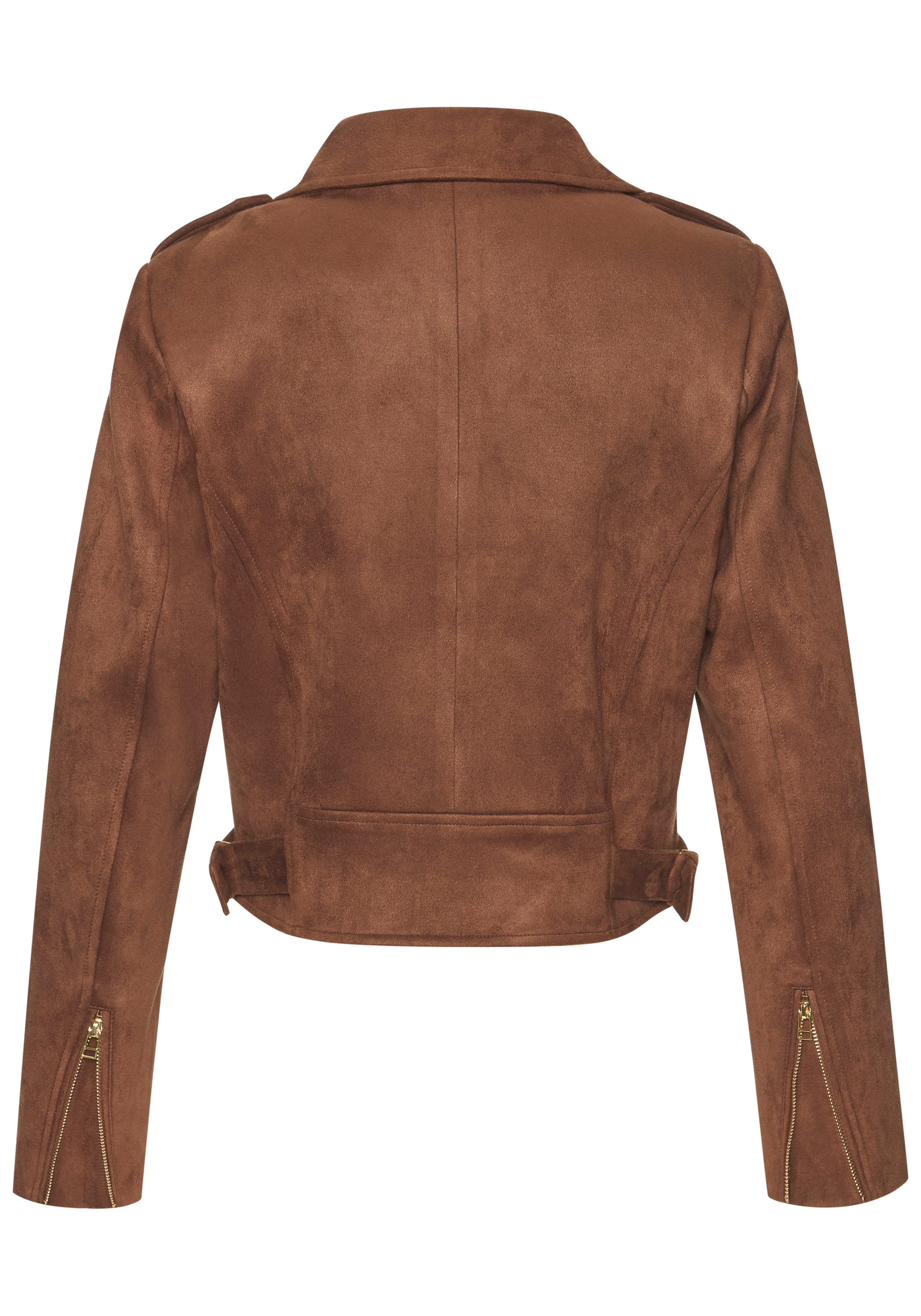 LASCANA Bikerjacke in Veloursleder-Optik modische Übergangsjacke aus Velourlederimitat, kurze Lederimitatjacke – Bild 4 von 5