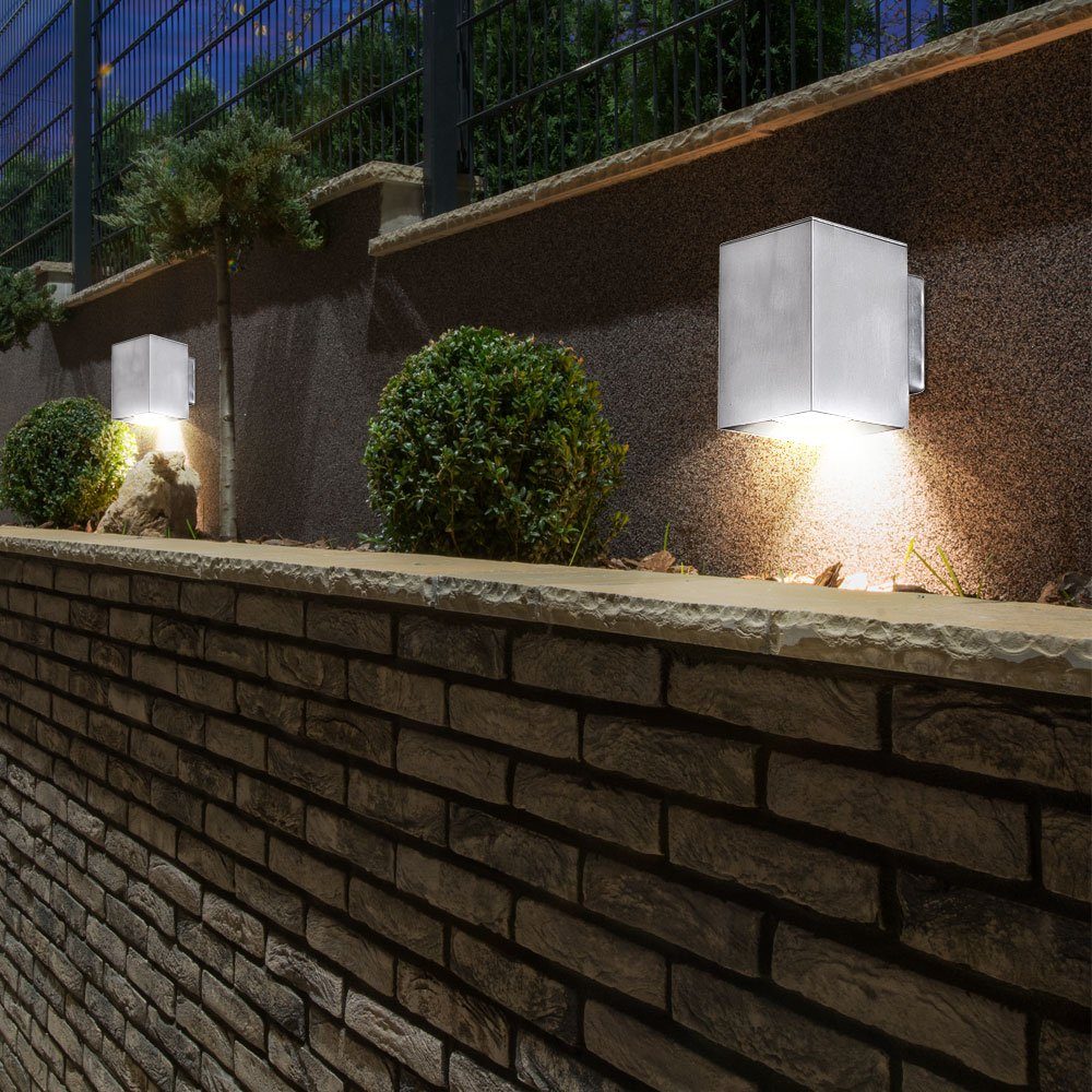 etc-shop Außen-Wandleuchte, 2er LED inklusive, Leuchten Außen Warmweiß, Alu Set Down Wand Strahler Leuchtmittel Lampen Haus Fassaden