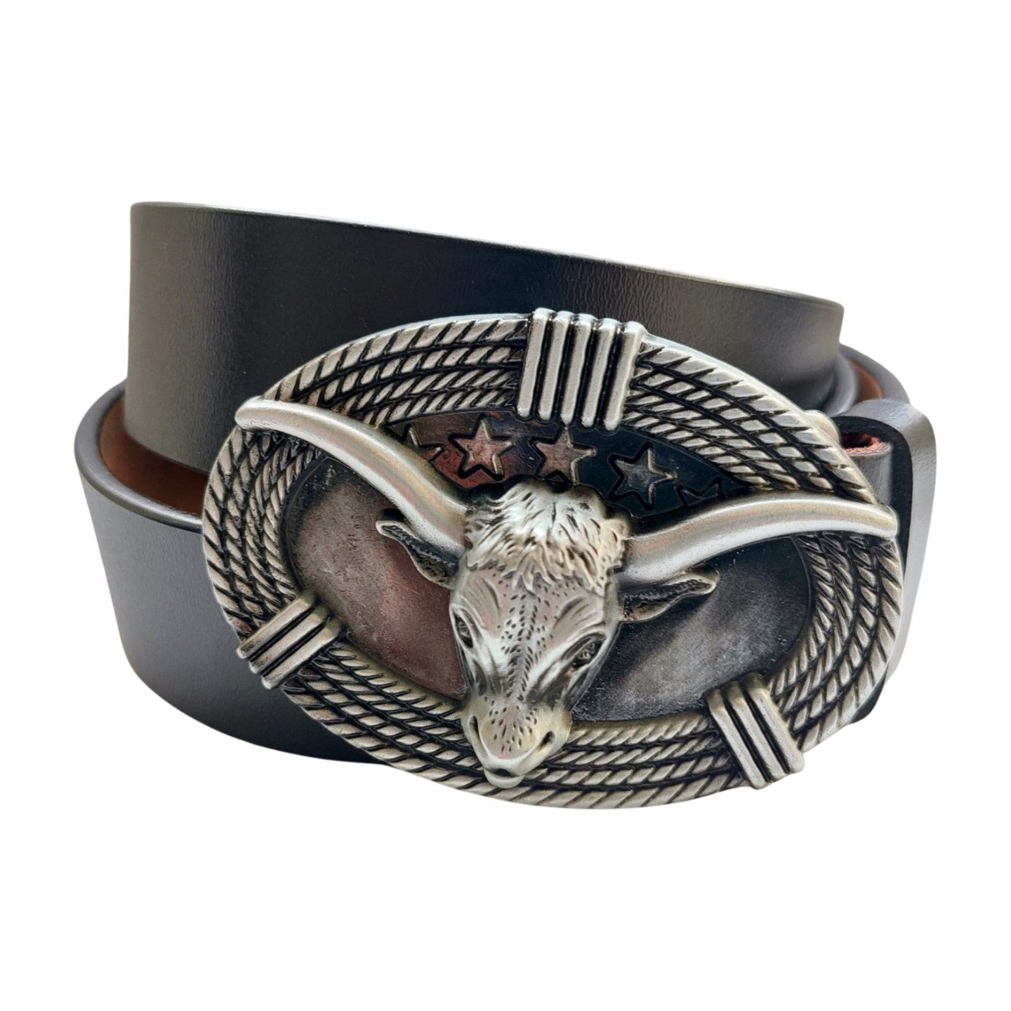 Ledergürtel Wechselgürtel Gürtel mit Wild West Longhorn Gürtelschnalle Buckle