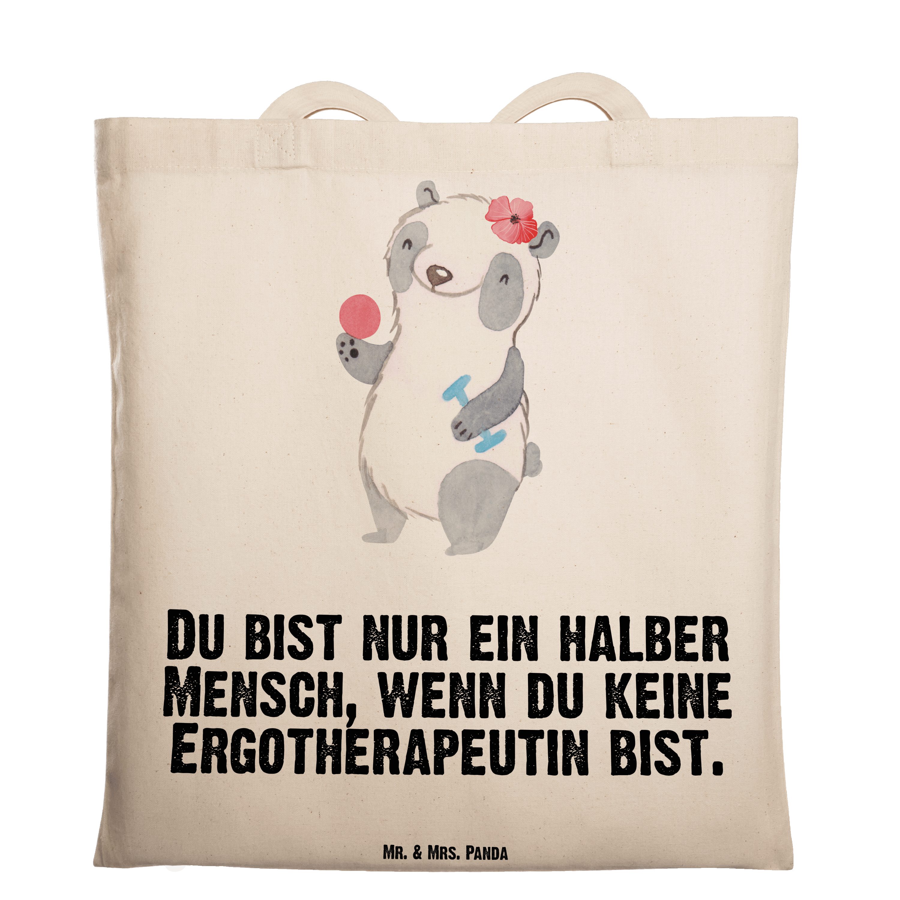 Mr. & Mrs. Panda Tragetasche Ergotherapeutin mit Herz - Transparent - Geschenk, Stoffbeutel, Mitar (1-tlg)