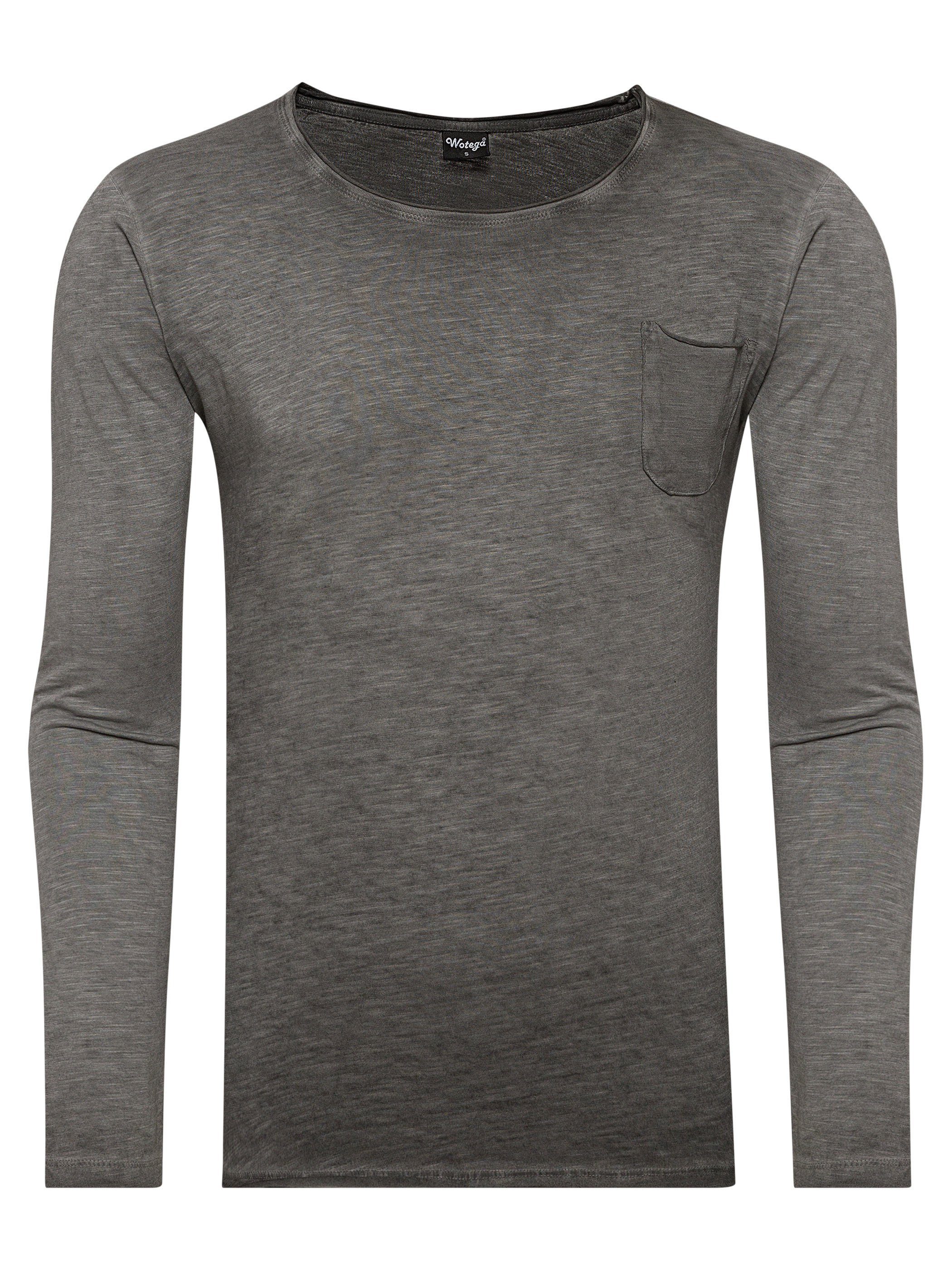 Neck Longsleeve Langarmshirt reiner WOTEGA - aus (171500) (1-tlg) Baumwolle gray Crew WOTEGA Zac Steeple