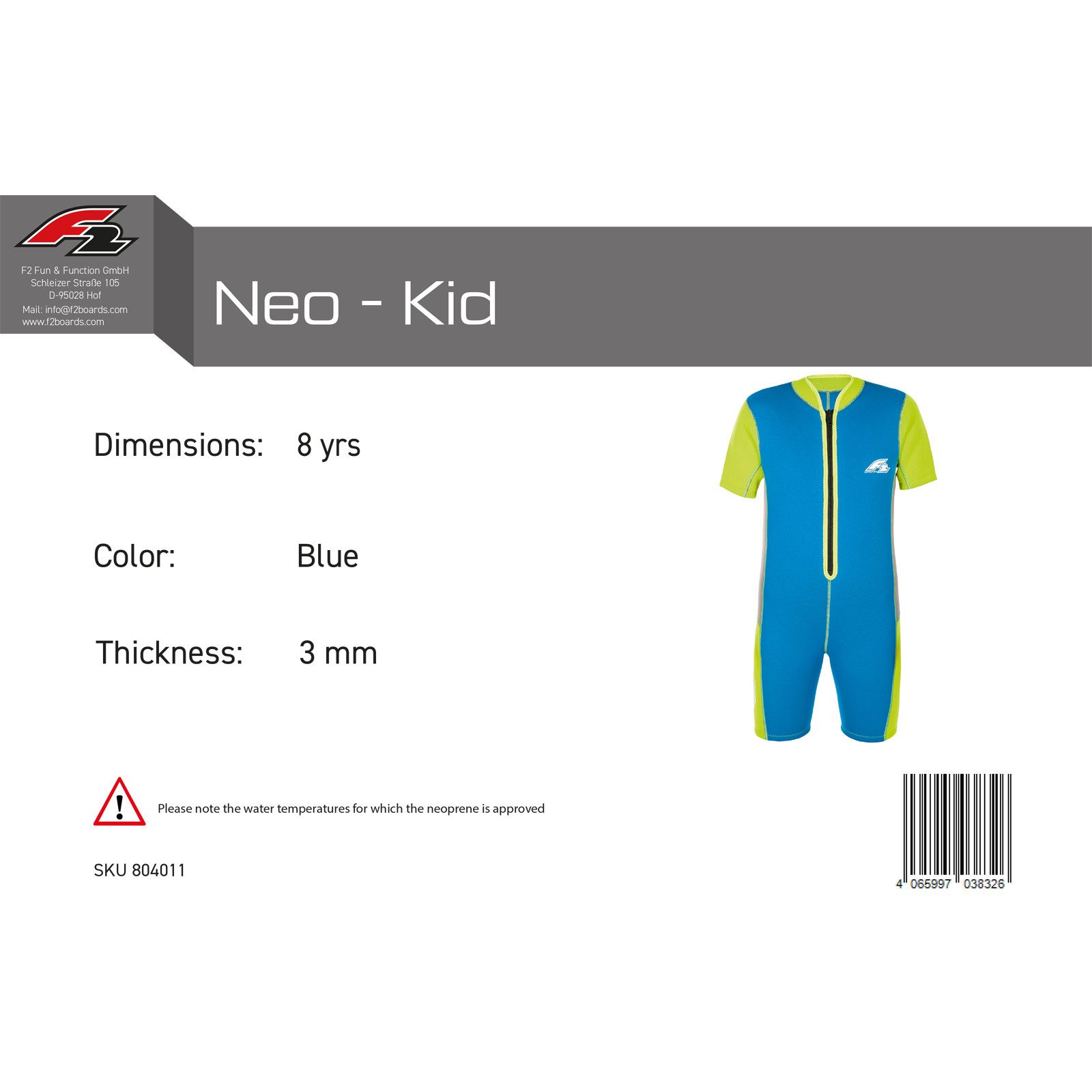 F2 Neoprenanzug F2 Junior Neopren Anzug Neo - Kid 3 mm 8 yrs Blau 2024/25