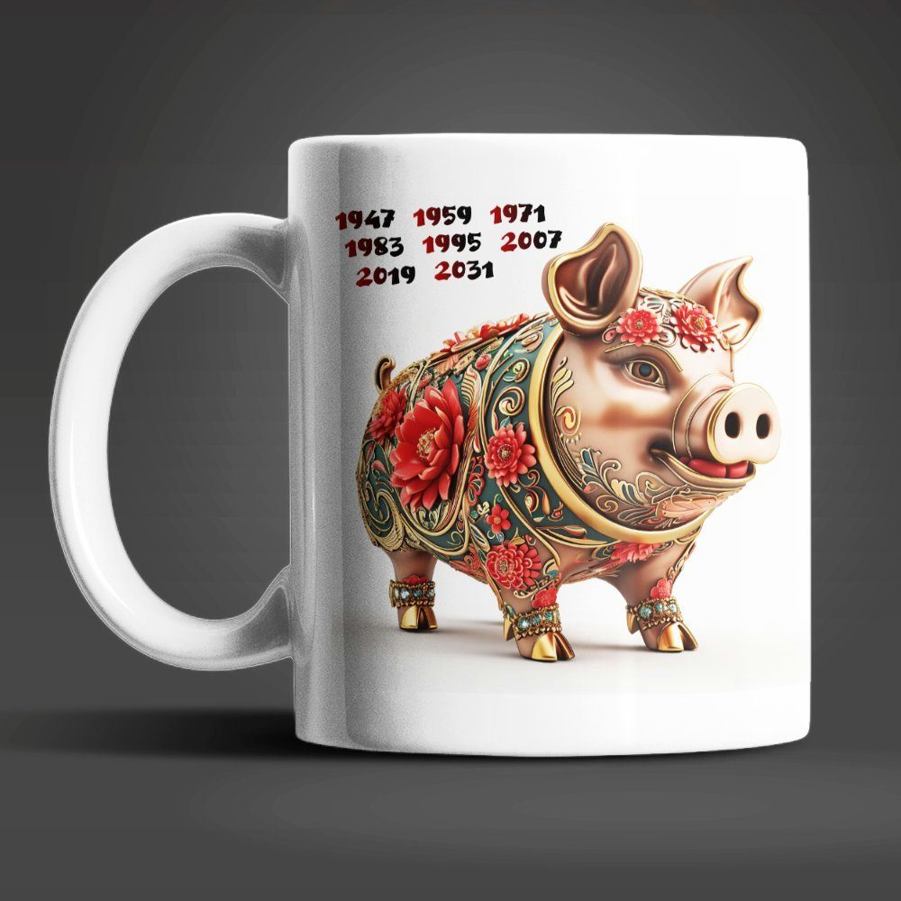WS-Trend Tasse Schwein Chinesisches Jahres Sternzeichen Kaffeetasse Teetasse, Keramik