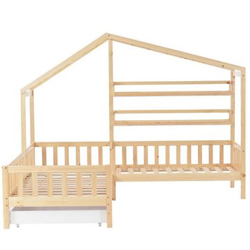 SIKAINI Kinderbett A-DJ-N622-28739394NAA (set, 1-tlg., mit Lattenrost), Kinderbett Hausbett mit Schubladen und Regalen