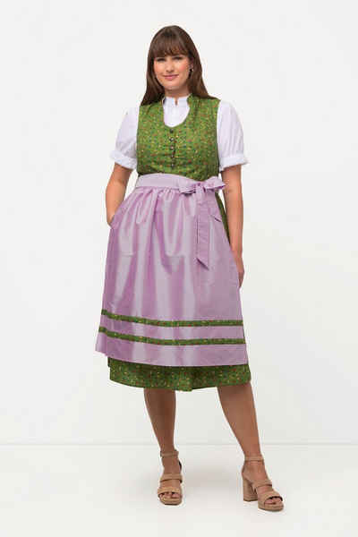 Ulla Popken Jerseykleid Dirndl Blüten Schmuckknöpfe V-Ausschnitt ärmellos