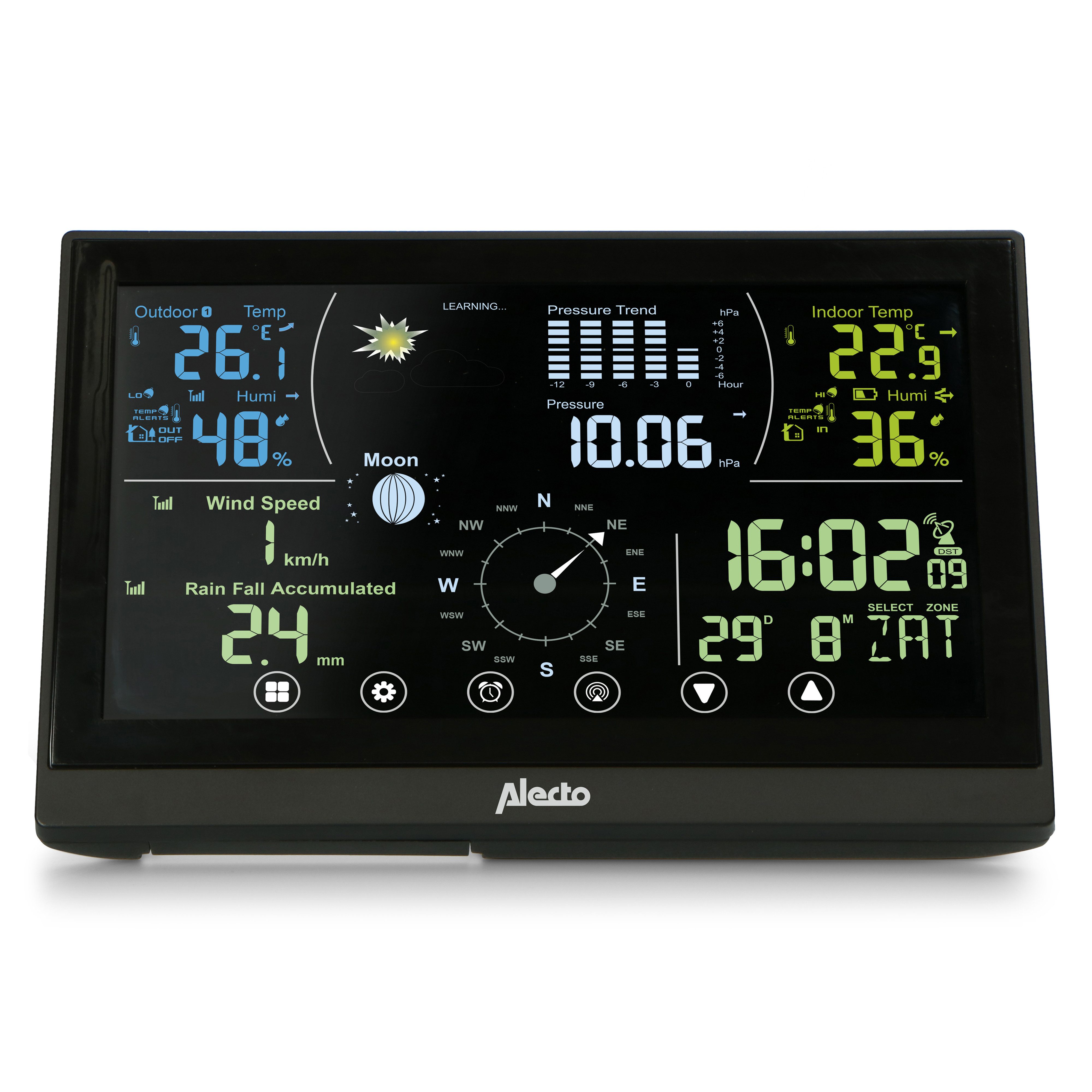 Alecto WS3875 Wetterstation (Profi Wetterstation 6-in-1, Drahtloser Außensensor, Schwarz)