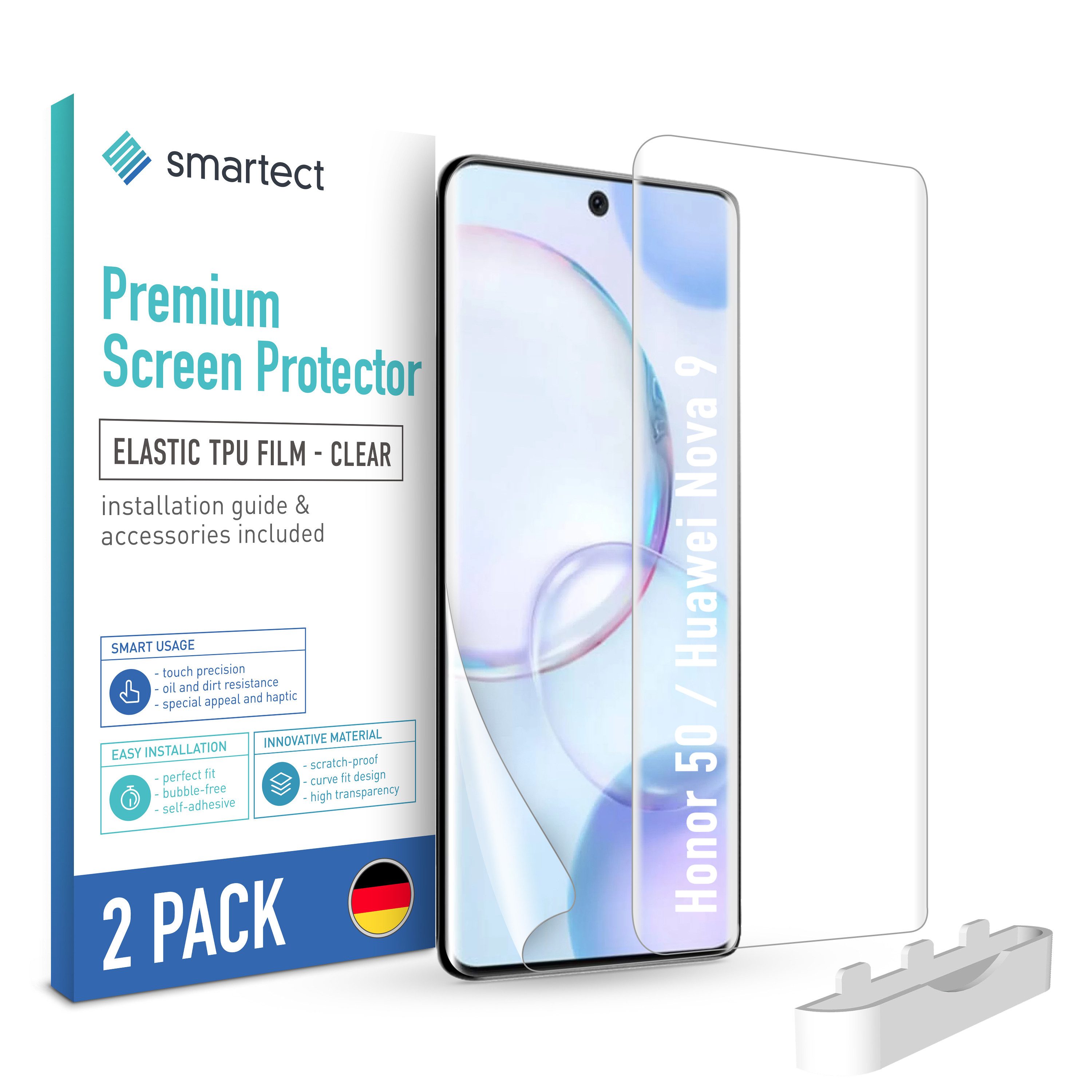smartect Displayschutzfolie TPU Schutzfolie Klar für Honor 50 / Huawei Nova 9, Set, 2 Stück, Panzerfolie Bildschirm Displayfolie