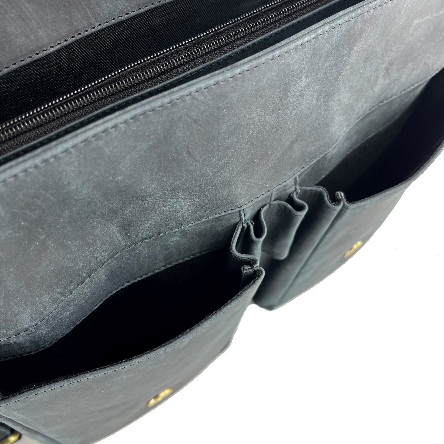 Buffalo Hill Aktentasche >2474< elegante Laptoptasche aus reinem Büffelleder, Organizer, Herren Umhängetasche in grau – Bild 4 von 5