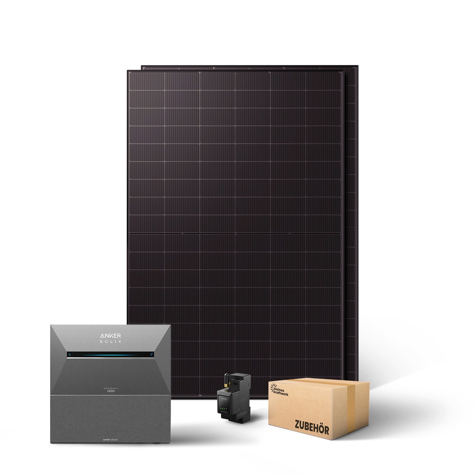 Kleines Kraftwerk Balkonkraftwerk, 1000 W, Monokristallin, (ohne Halterung, Solaranlage Komplettset mit Speicher), 2 x 500W, Anker Solarbank 3 Pro, Wechselrichter