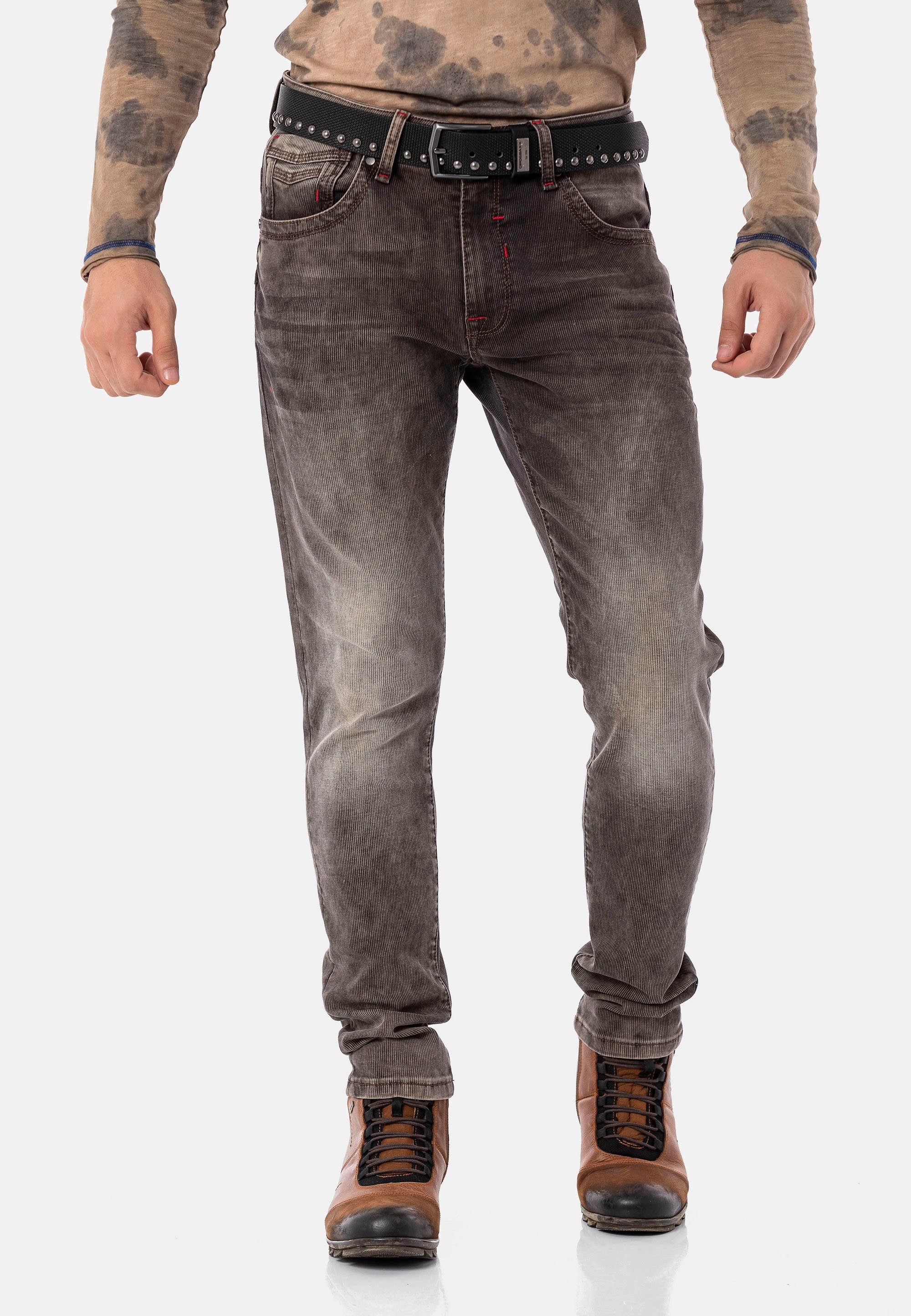 Cipo & Baxx Straight-Jeans in stilvollem Cord-Design braun | Straight-Fit Jeans