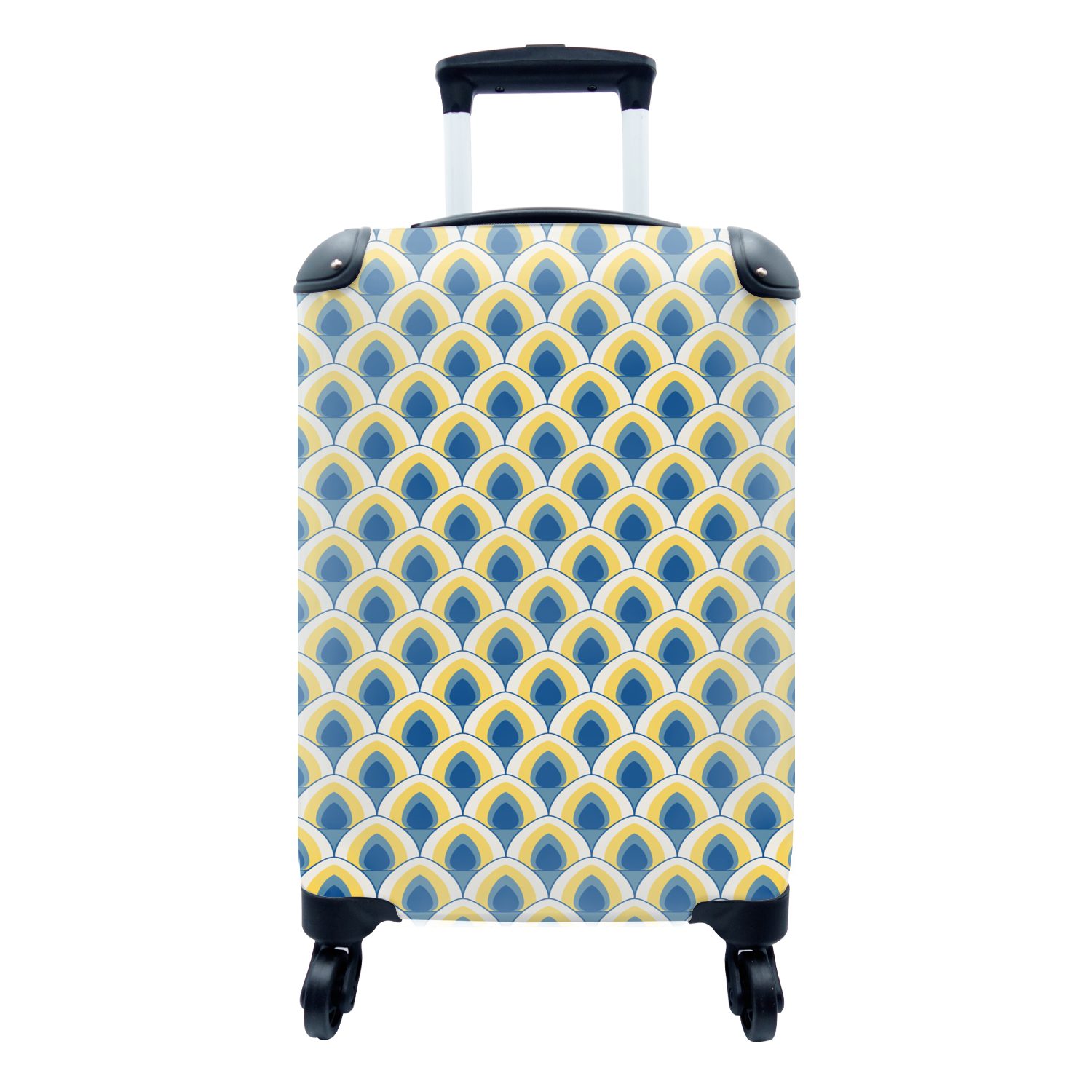 MuchoWow Handgepäckkoffer Design - Muster - Retro - Gelb - Blau, 4 Rollen, Reisetasche mit rollen, Handgepäck für Ferien, Trolley, Reisekoffer