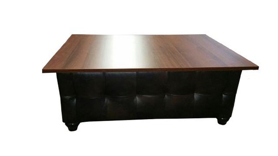 Xlmoebel Couchtisch Chesterfield Holztisch mit Lederbezug, Farbe wählbar, Made in Europa