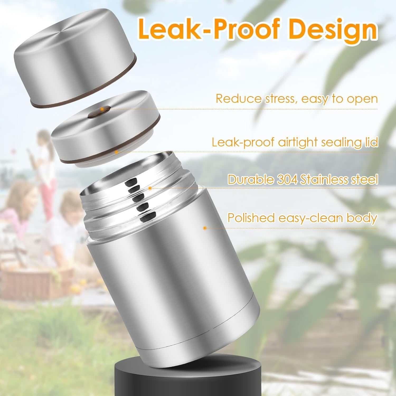 SURFOU Thermobehälter Thermobehälter Für Essen 800ML, Thermobecher Wärmebehälter, Thermobox, Edelstahl, (Lebensmittelechter Edelstahl Warmhaltebehälter Speisege – Bild 5 von 5