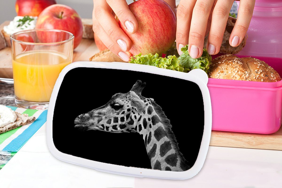 Kinder, Kunststoff, Brotbox Erwachsene, rosa Schwarz für Tiere Snackbox, - Lunchbox Giraffe Mädchen, Brotdose - Kunststoff Weiß, - (2-tlg), MuchoWow