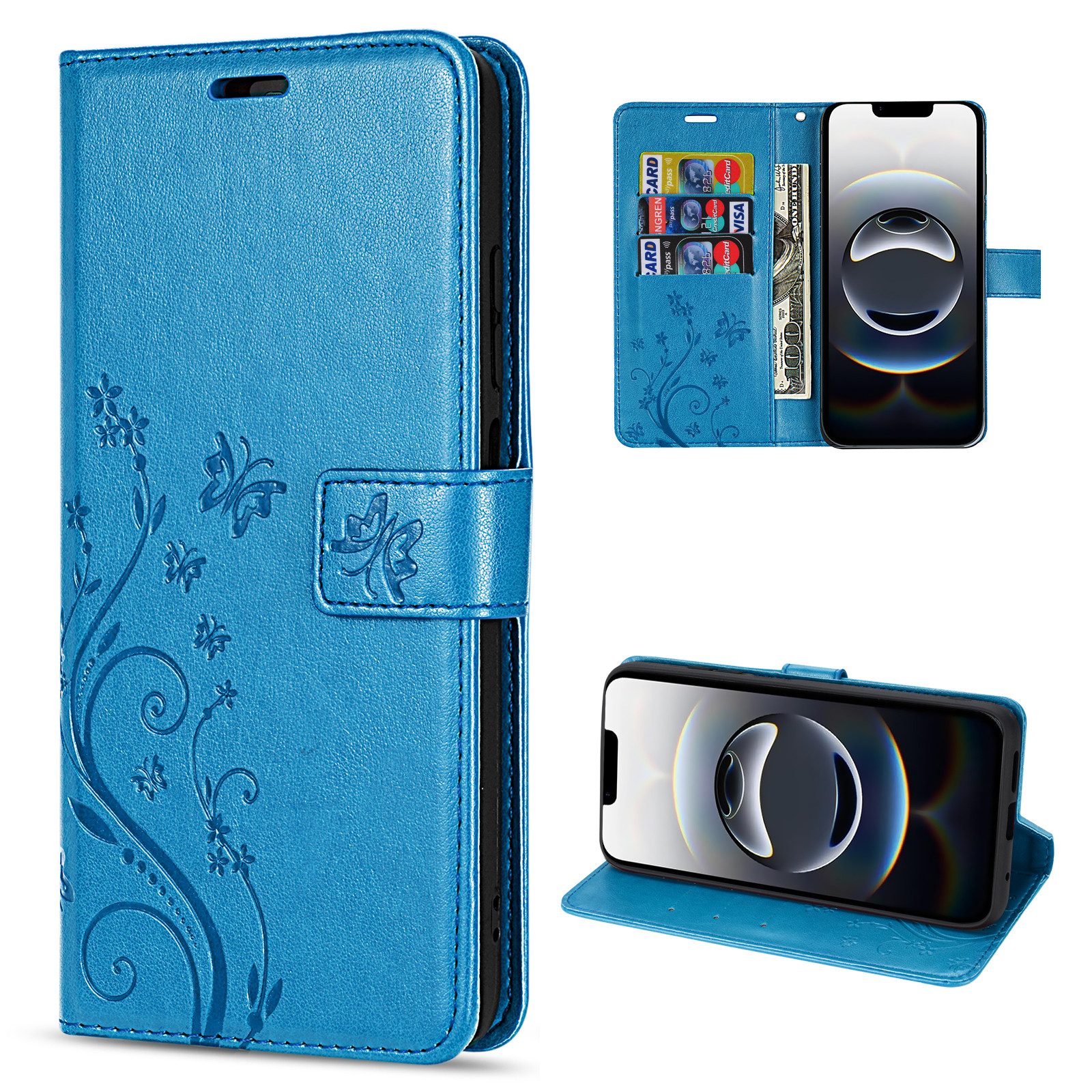 betterfon Handyhülle für iPhone 17E / 16E - Klapphülle mit 3 Kartenfächern Blumen, Bookstyle-Hülle: Magnetverschluss 3 Kartenfächer & Standfunktion