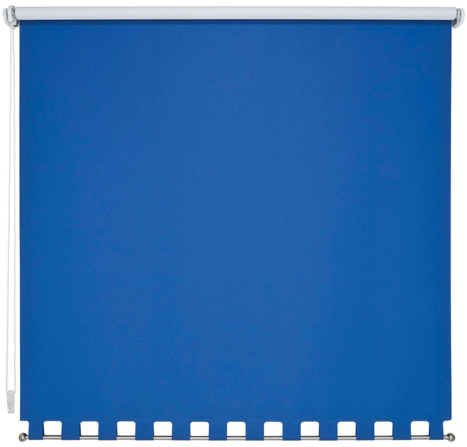 Volant, mit Volantrollo Seitenzugrollo, Bohren, eckiger Liedeco, verdunkelnd, - verschraubt, blau Fixmaß