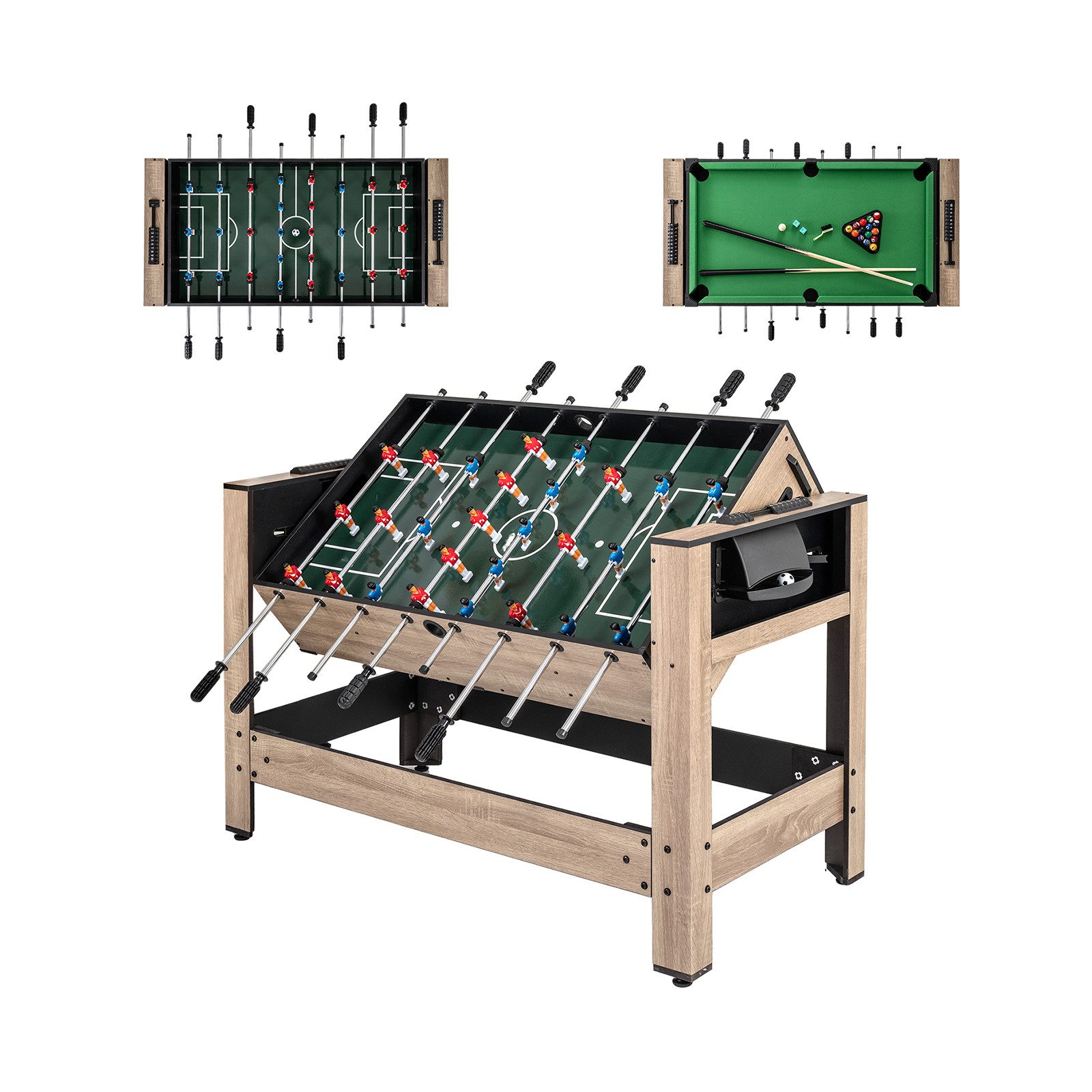 COSTWAY Kickertisch, 2 in 1 Drehbarer Spieltisch, 124cm Billardtisch-Set