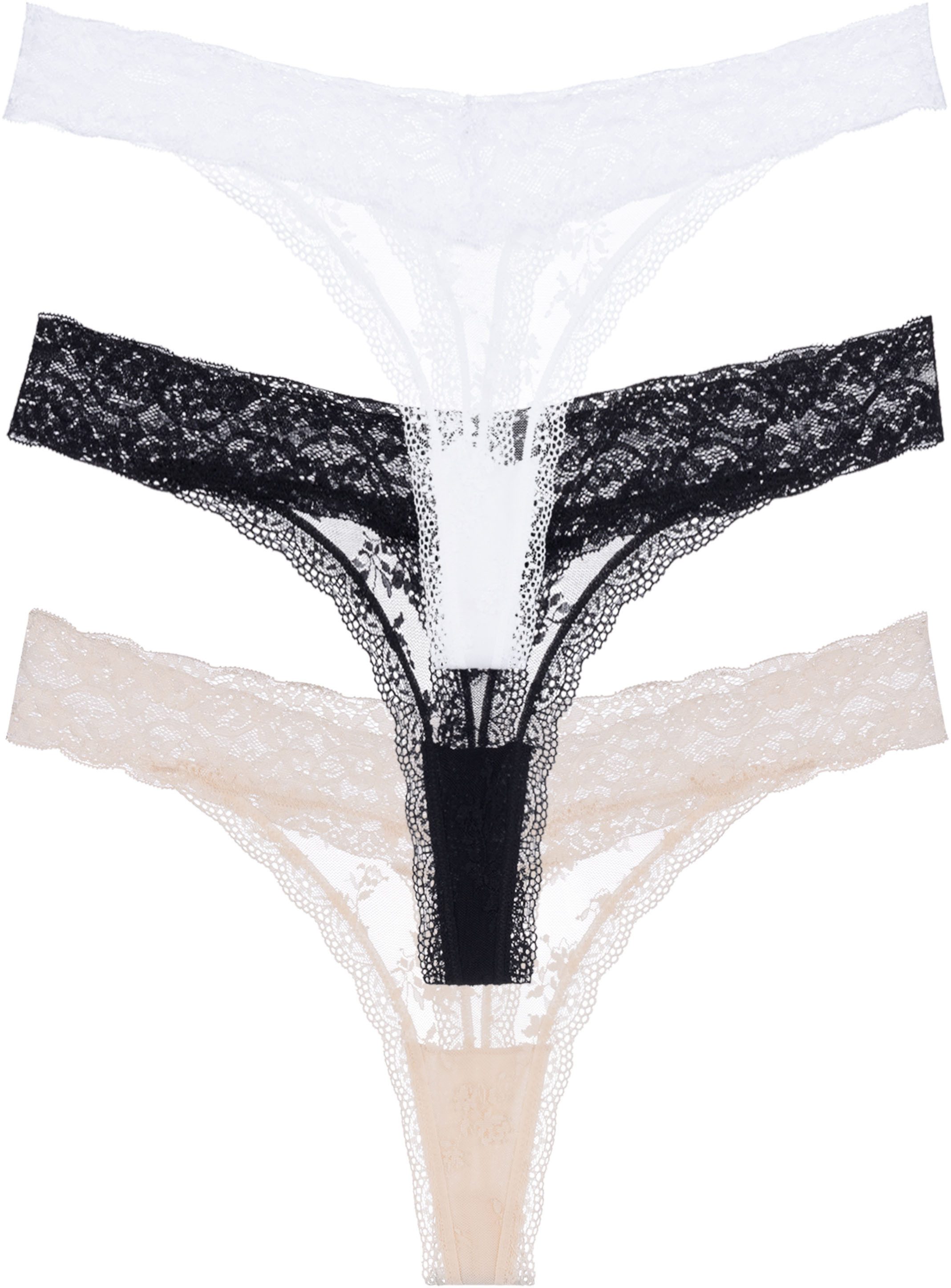 Dorina Tanga Lana Essential Lace (3er Pack) leicht transparent, mit Spitze, bequem, weich