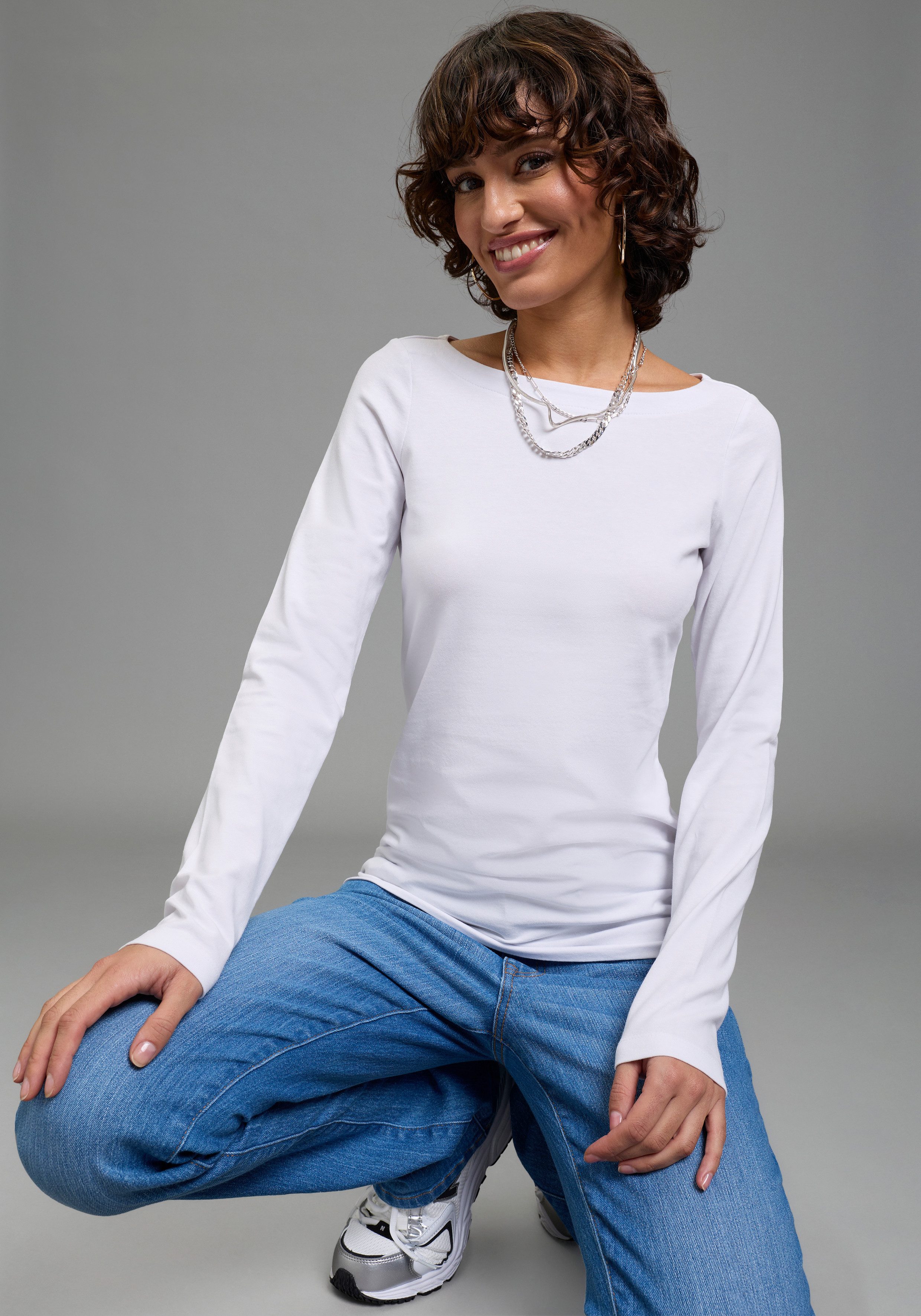 Laura Scott Longsleeve (2er-Pack) Basic-Stil und Passform, mit U-Boot-Ausschnitt
