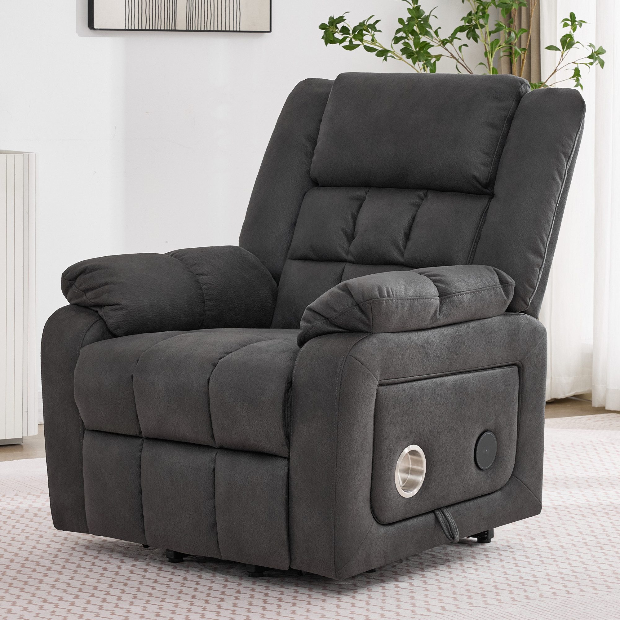 Merax Massagesessel mit Massage- & Wärmefunktion, Relaxsessel mit Liegefunktion (Elektrischer TV- und Aufstehsessel Sessel, 1-St., inkl.USB-Anschlüssen), Ruhesessel mit Fußstütze, Seitentaschen, Klapptisch & Getränkehalter