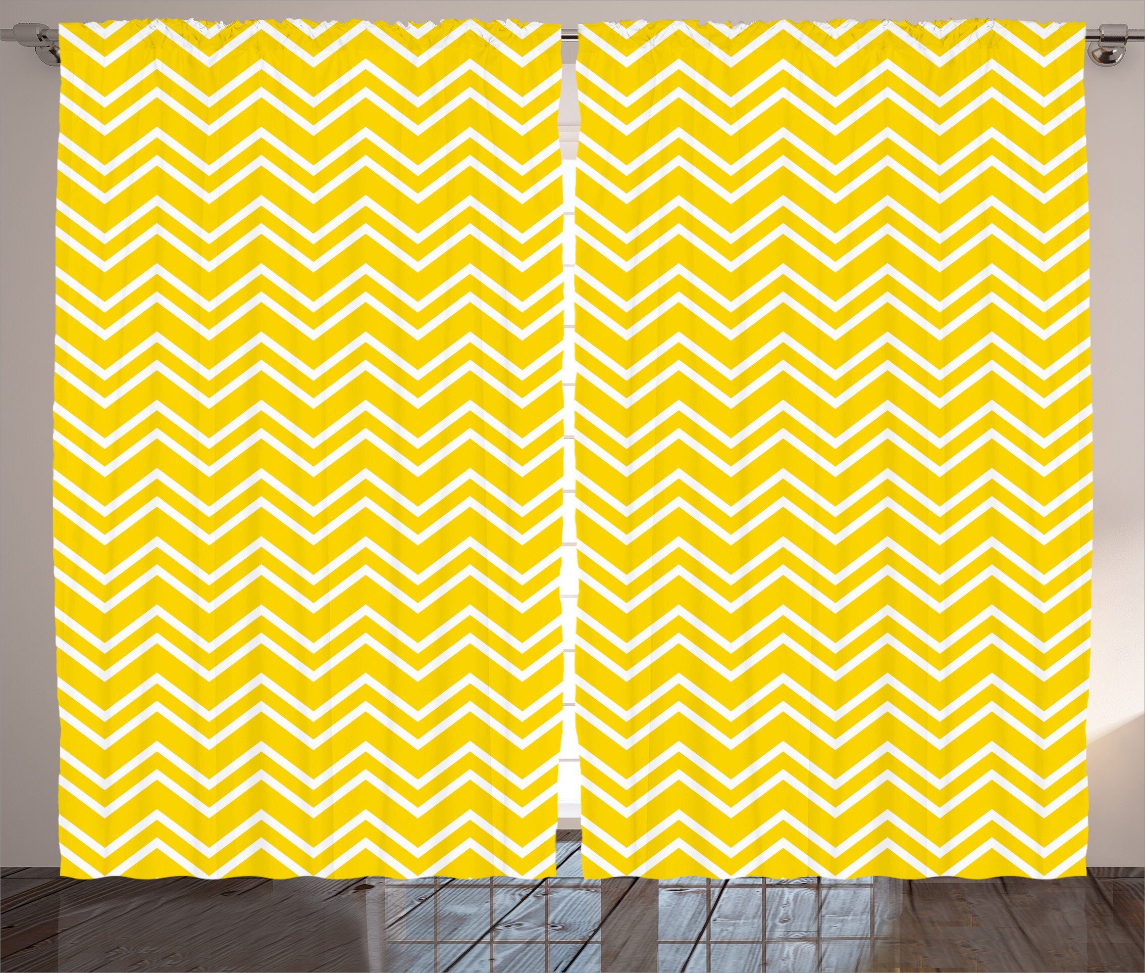 Vorhang Kräuselband Haken, Schlaufen mit und Chevron-Muster-Gelb Gardine Schlafzimmer Abakuhaus, Chevron