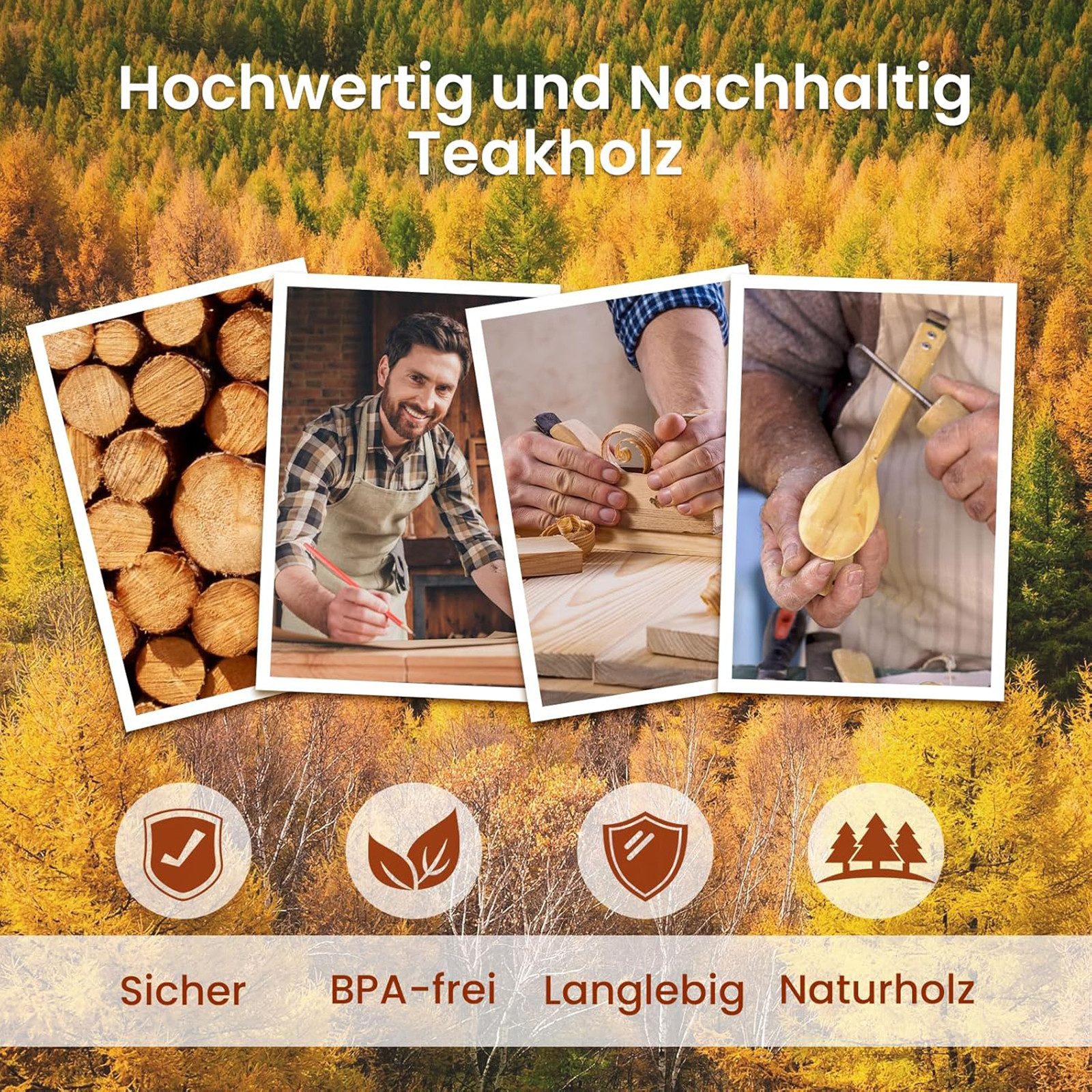 SURFOU Kochbesteck-Set Acacia Holz Küchenhelfer Set, 9 teilig inkl. Aufbewahrungsständer (Set, Pfannenwender, Kochlöffel, Schöpflöffel, Ständer, Löffelablage), Inkl. Pfannenwender und Kochlöffel. Schont Anti-Haft-Beschichtungen.