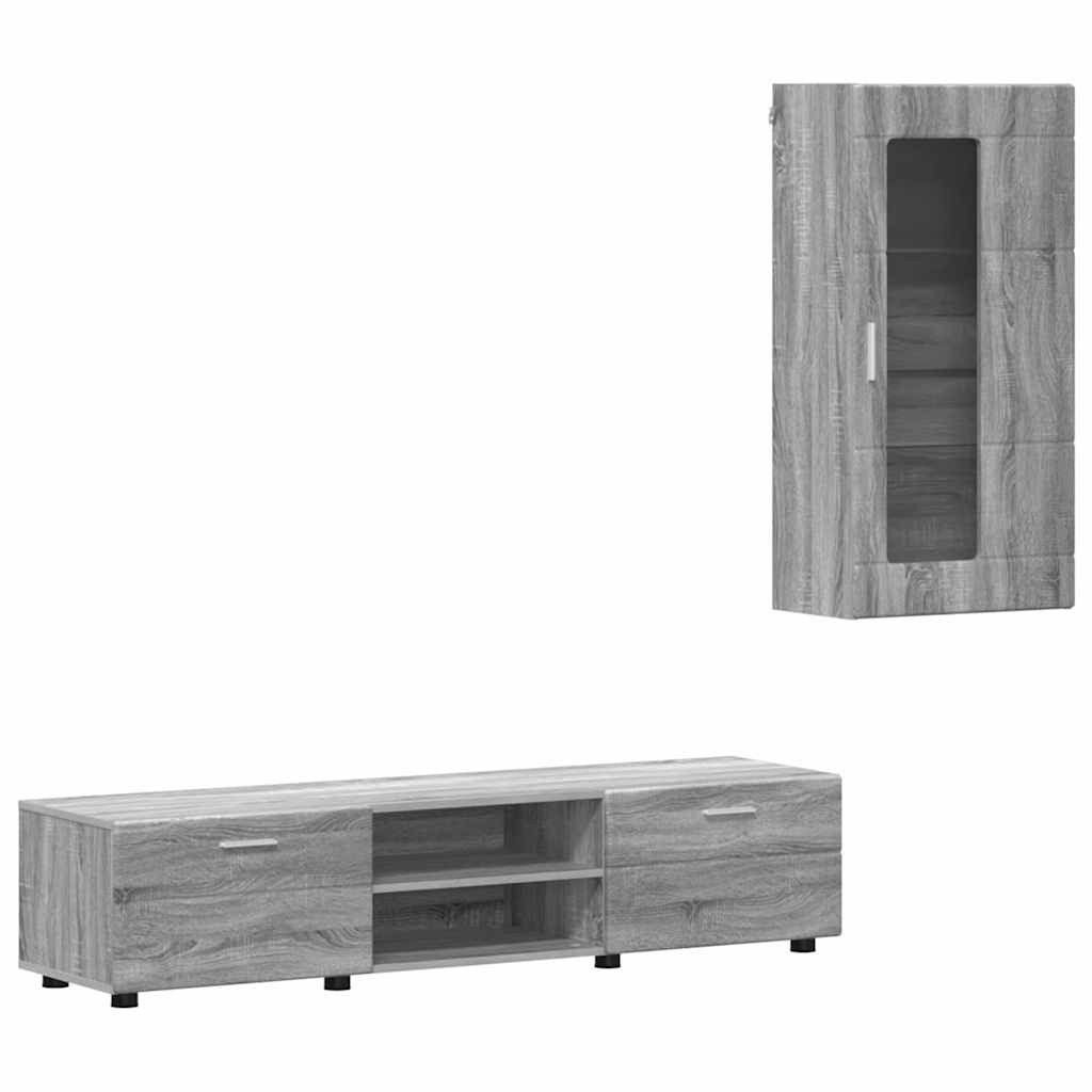 vidaXL Wohnzimmer-Set TV-Schrankset mit Schubladen Graues Sonoma Holzwerkstoff, (3-St)