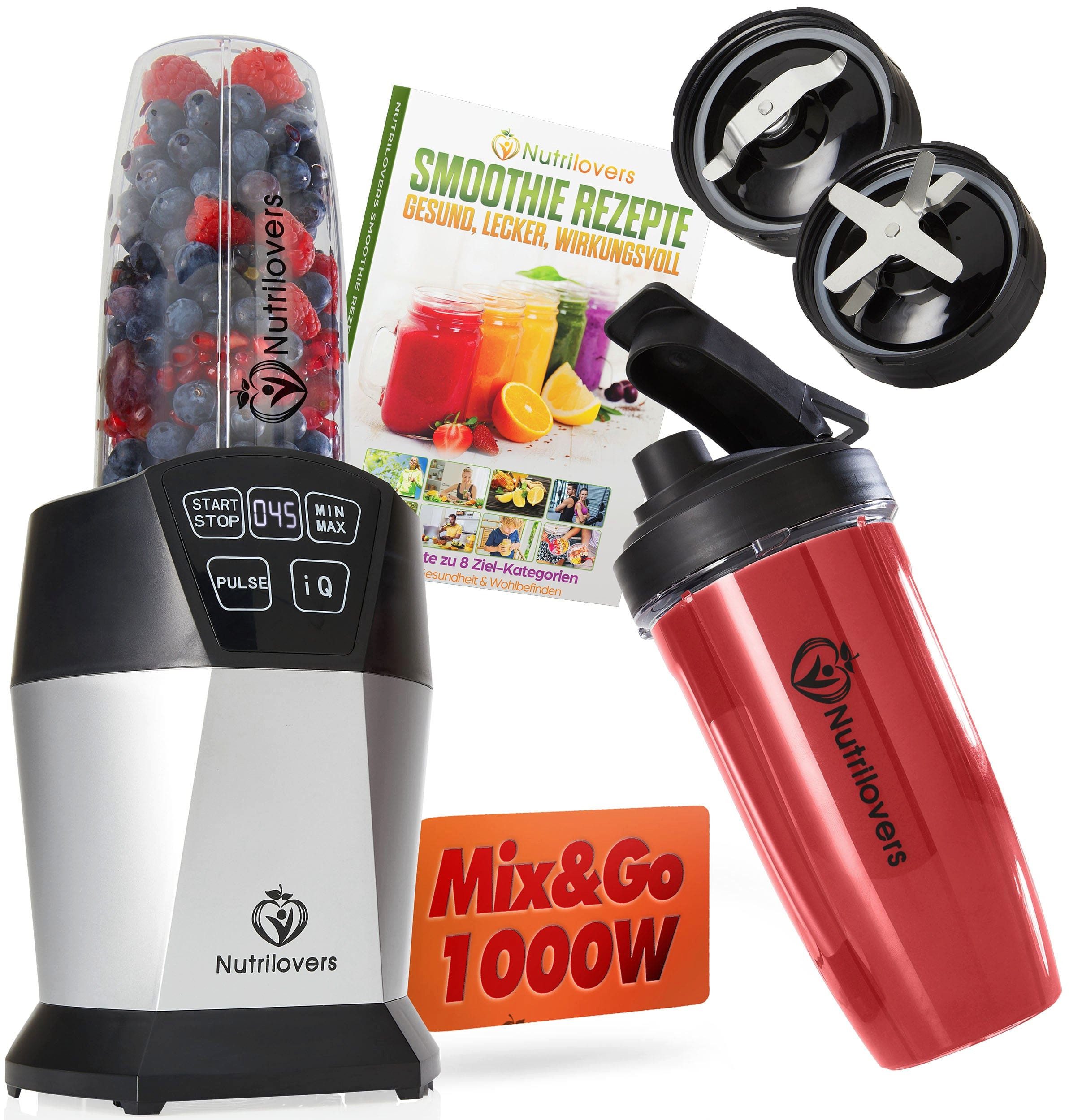 Nutrilovers Standmixer Format: Kompakter Smoothie Mixer - Für Unterwegs - Trinkbecher, 1000 W