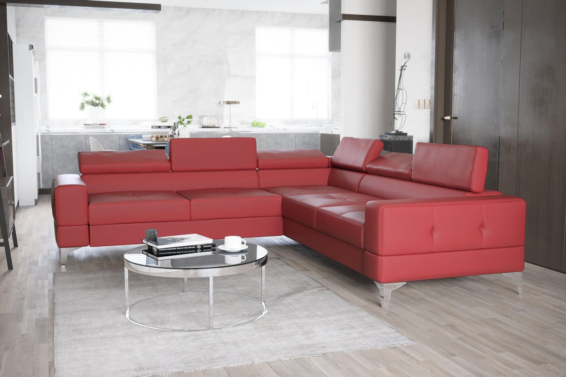 JVmoebel Ecksofa, Ecksofa Wohnzimmer L Form Sofas Couch Design Polsterung Textil Rot