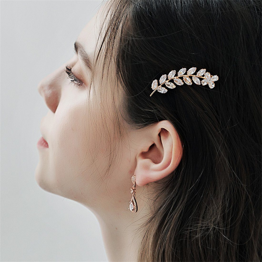 Set Strass Stück Blatt Haarspangen, DÖRÖY Diadem Metall Haarschmuck Damen 2