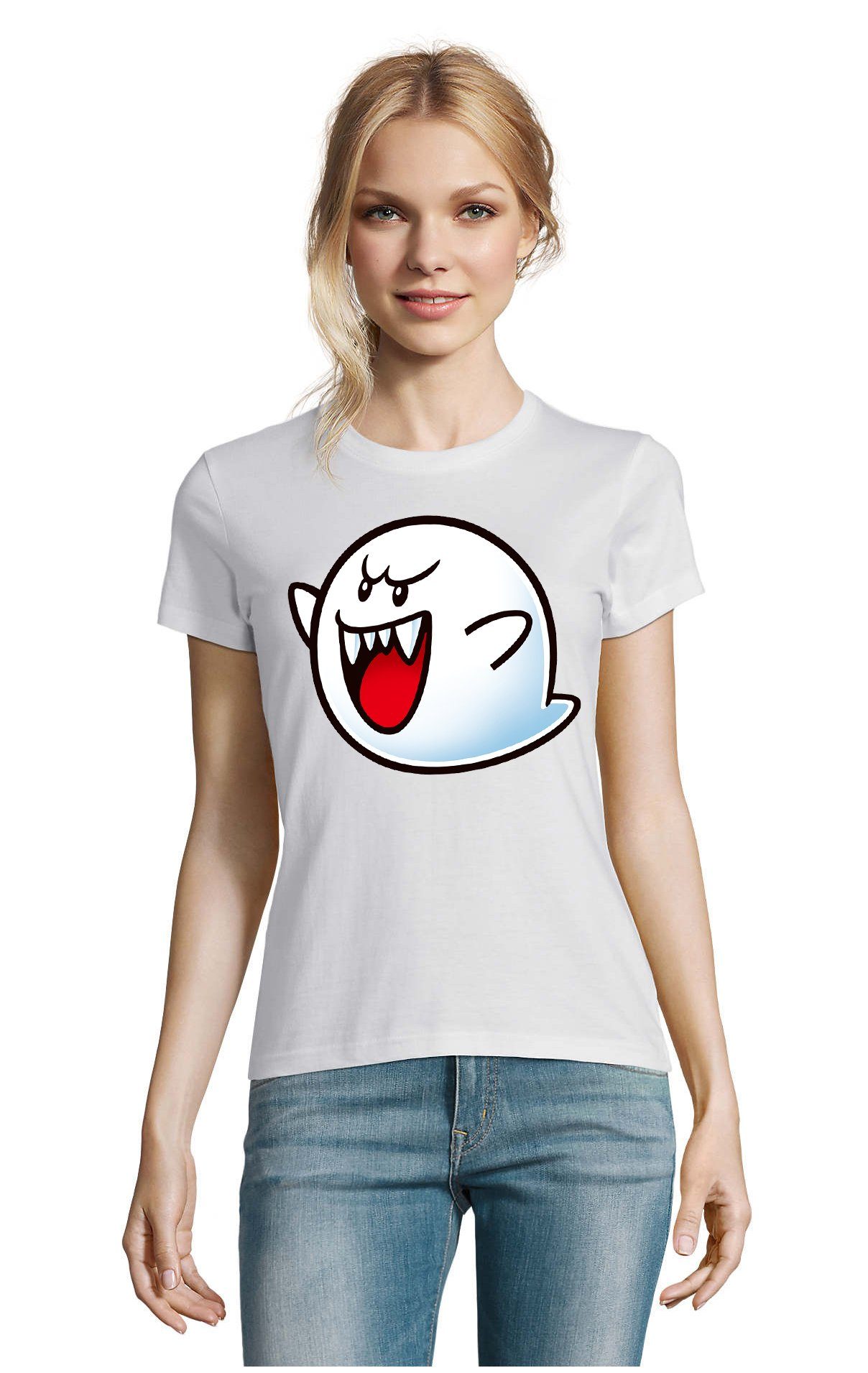 Blondie & Brownie T-Shirt Damen Super Mario Boo Gespenst Geist Retro Konsole