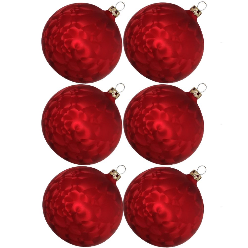 Thüringer Glasdesign Weihnachtsbaumkugel Weihnachtskugel-Set Eislack rot (6 St), mundgeblasen