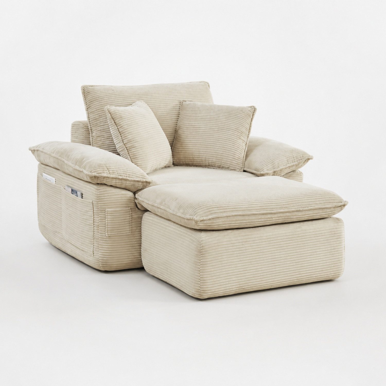 ANYSUN 2-Sitzer Übergroßer Chaiselongue-Sessel für den mit Ottomane,Boneless Loveseat, Sofa,Single Seat Bodensofa ohne Montage mit Fußstütze,Aufbewahrungstaschen, Lesesessel, gepolsterter Cord-Sessel, Schlafsofa für Wohn/Schlafzimmer