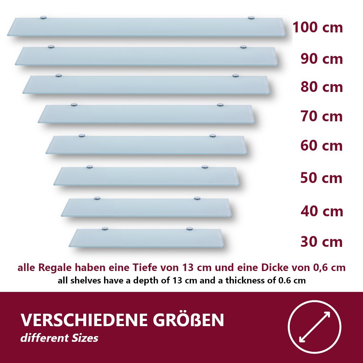 Wandregal HOOZ Glasregal HOOZ Halterung weiß 30x13x0,6 mit cm