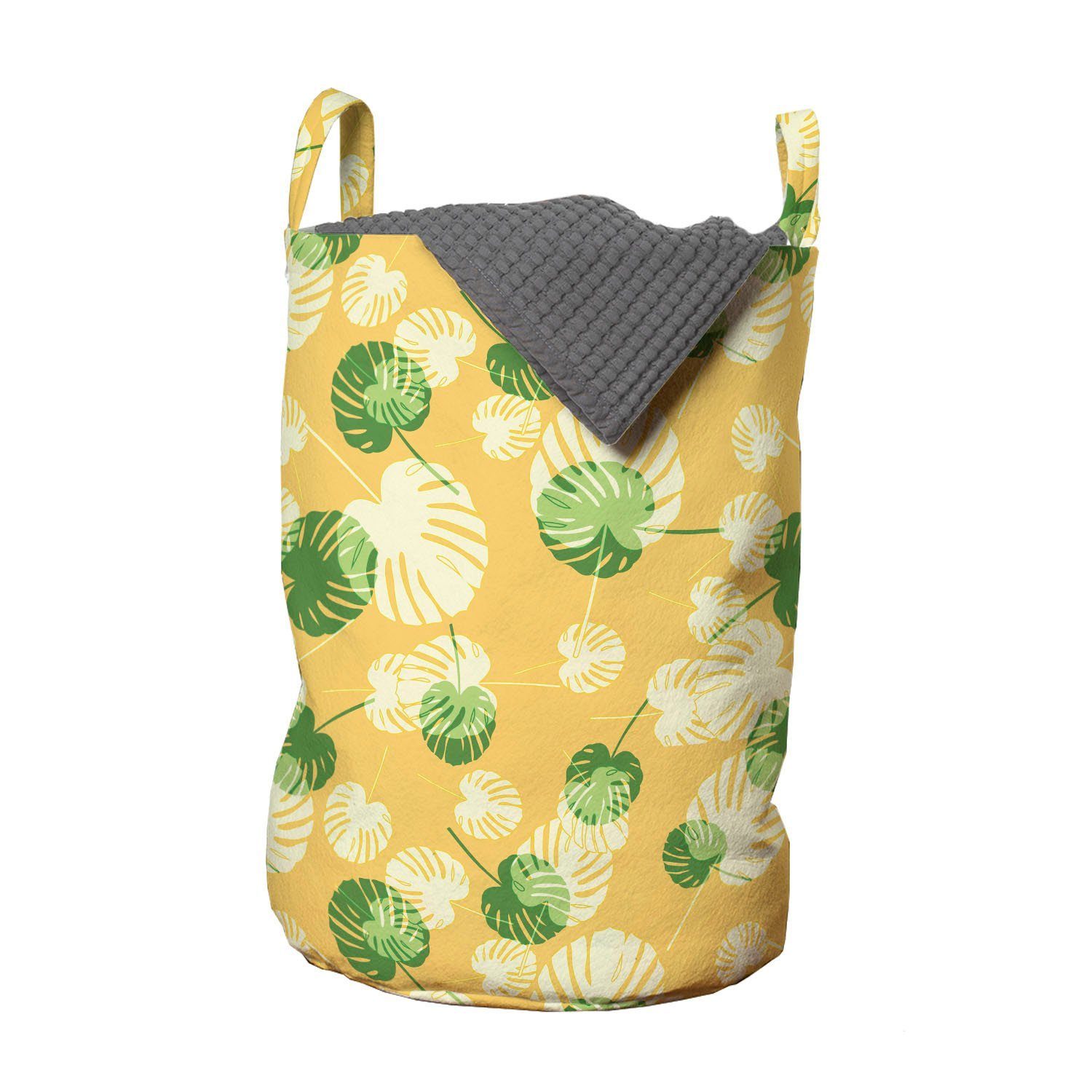 Abakuhaus Wäschesäckchen Wäschekorb mit Griffen Kordelzugverschluss für Waschsalons, Tropisch Exotische Palmblätter-Motiv