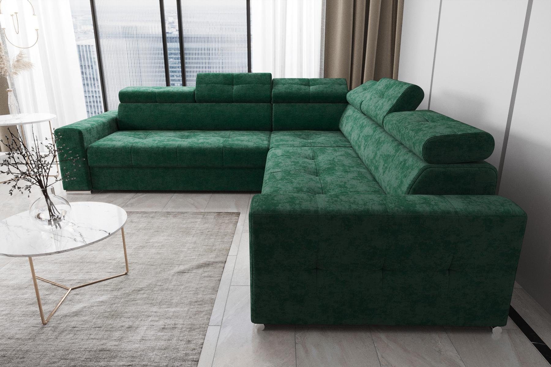 JVmoebel Ecksofa Wohnzimmer Textil Leder Luxus L Form Modern Ecksofa Couch, Made in Europe Grün