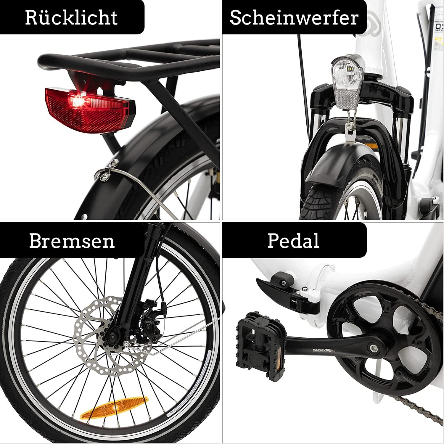 VECOCRAFT E-Bike Faltrad E-Pax 20Zoll, 7 Gang Shimano Schaltwerk, Kettenschaltung, Heckmotor, 468,00 Wh