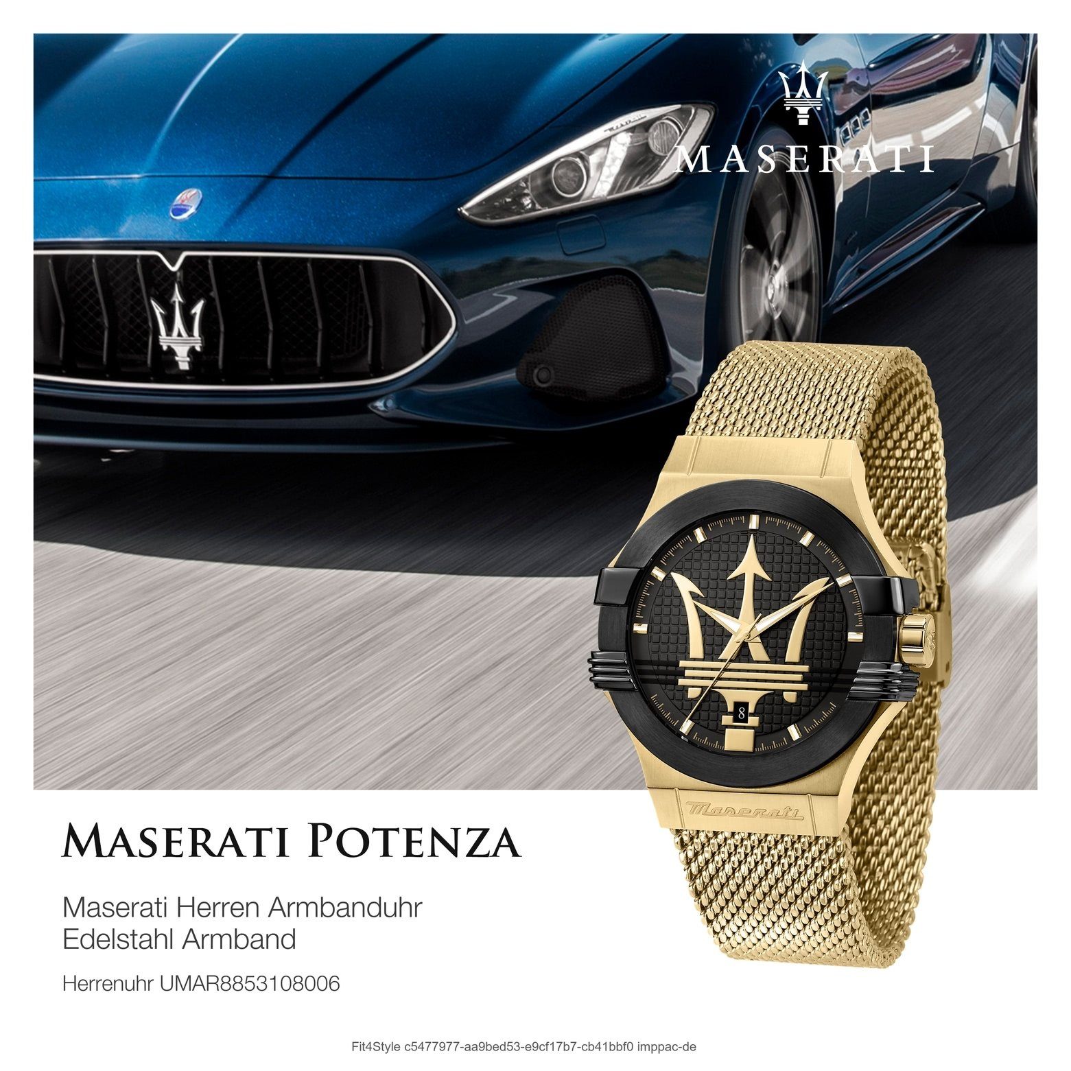 Maserati (ca. Edelstahlarmband, Herren groß gold MASERATI Analog Quarzuhr Made-In Uhr rund, POTENZA, 40mm) Italy Herrenuhr