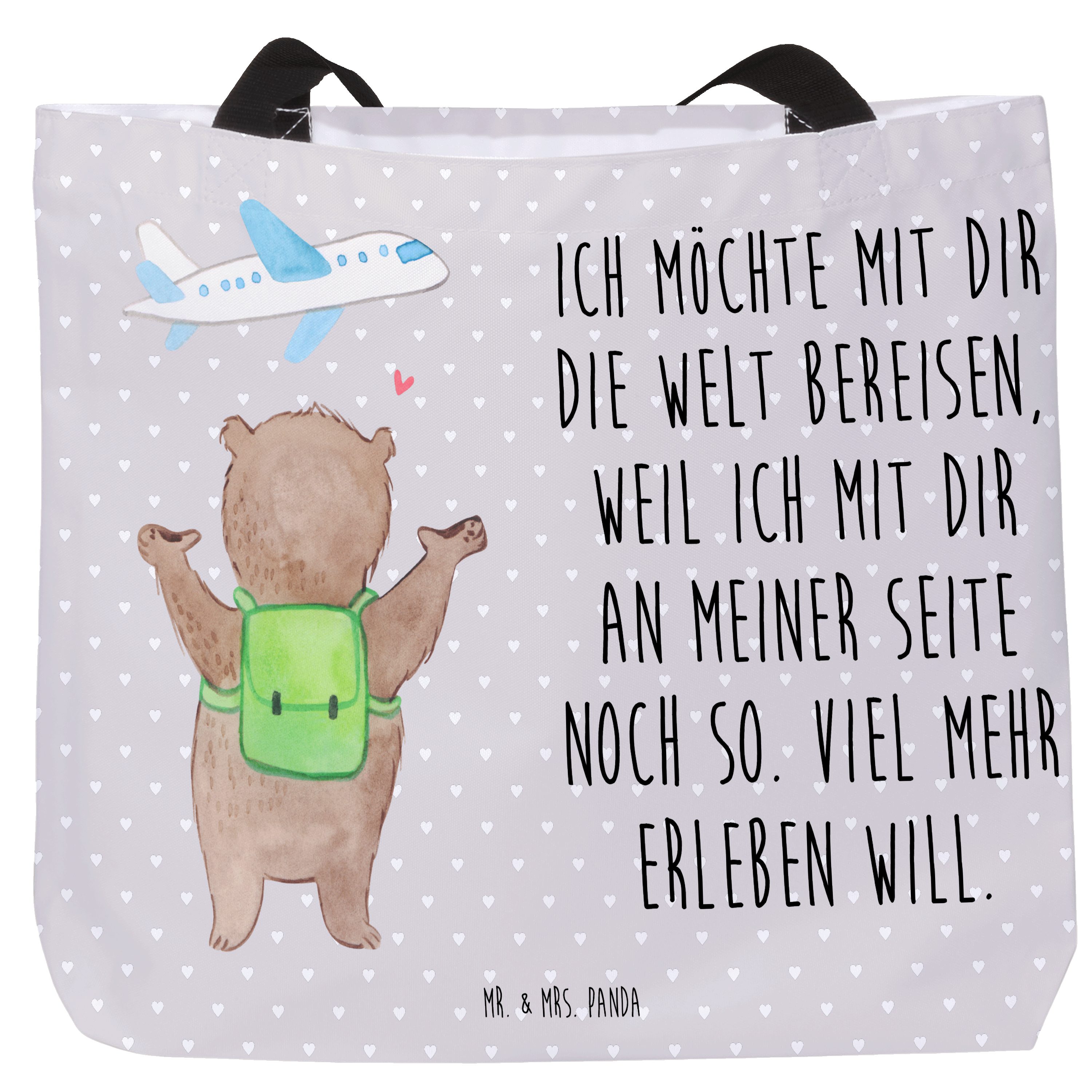 Shopper Bär Flugzeug, Reisetasche, Grau Pastell, Mitbringsel, Strandtasche, S