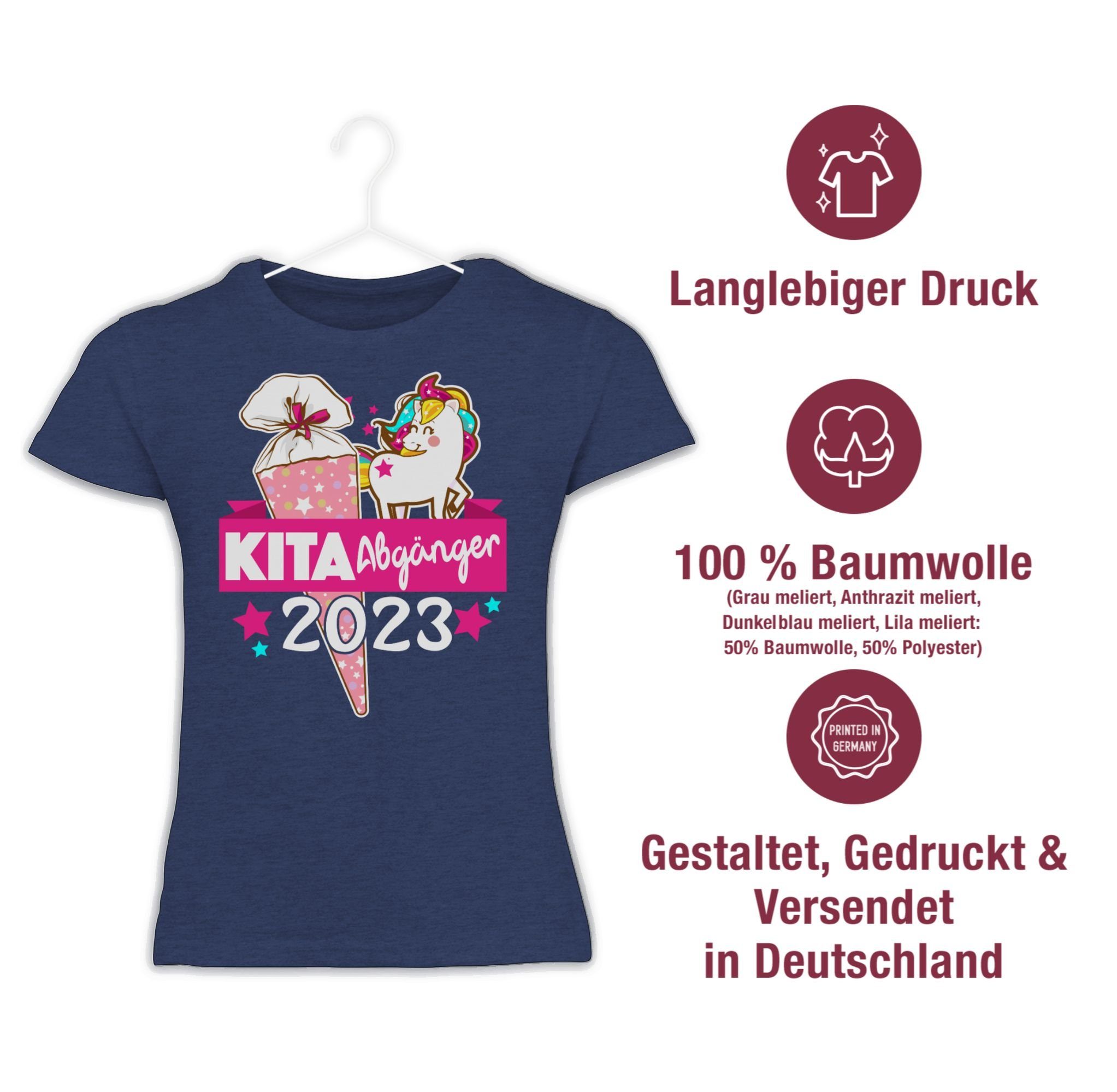 Shirtracer 2023 2 Einschulung Kita Mädchen Dunkelblau T-Shirt Abgänger Meliert -