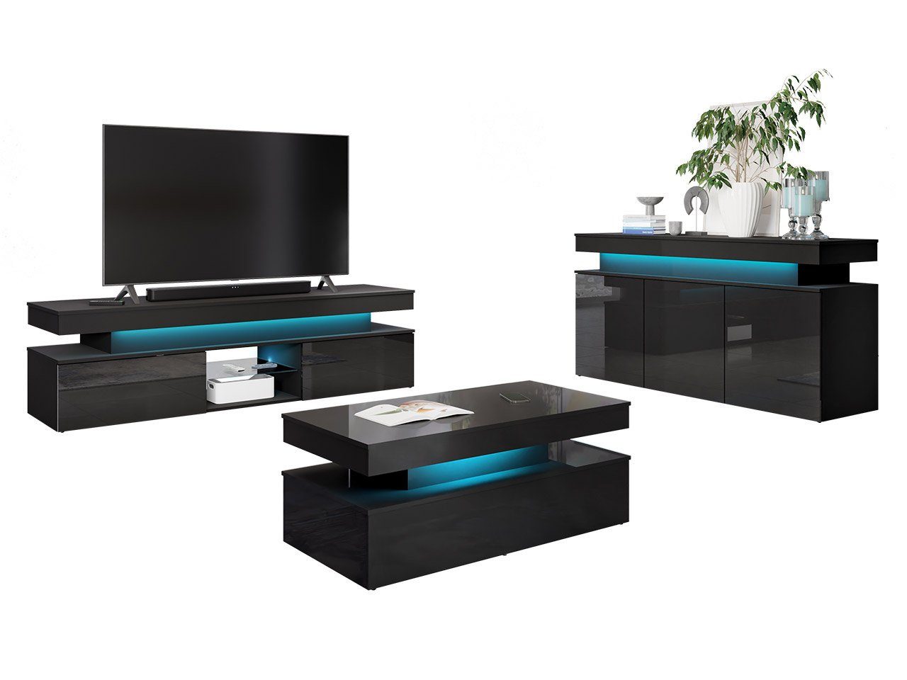 MIRJAN24 Wohnzimmer-Set Glossa I, (3er-Set, Kommode, günstig online kaufen
