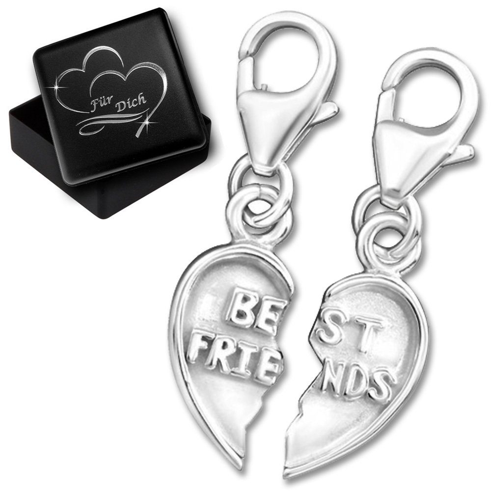 Limana Charm Herz 2 tlg. 925 Silber Anhänger für Armbänder Herz Freundschaft (inkl. Geschenk-Dose mit Herz), Damen Frauen Schmuck Karabiner Anhänger für Kette Bettelarmband