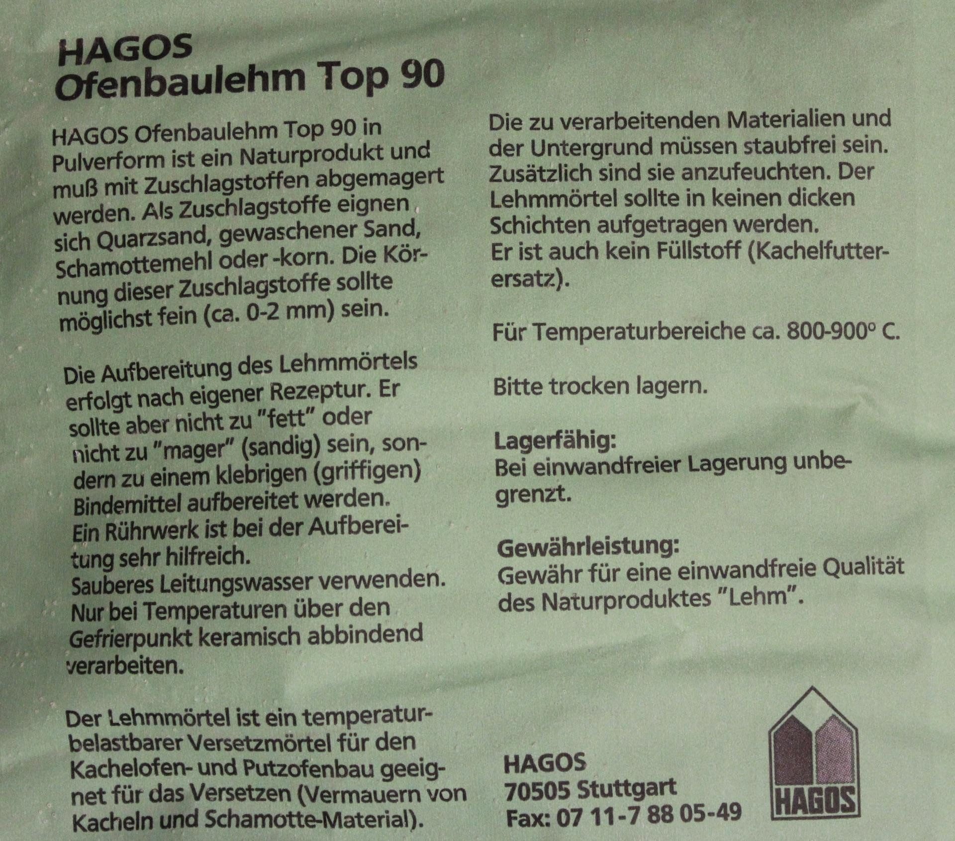 Sendeo Mörtel Lehmmörtel HAGOS Top 90 20 kg