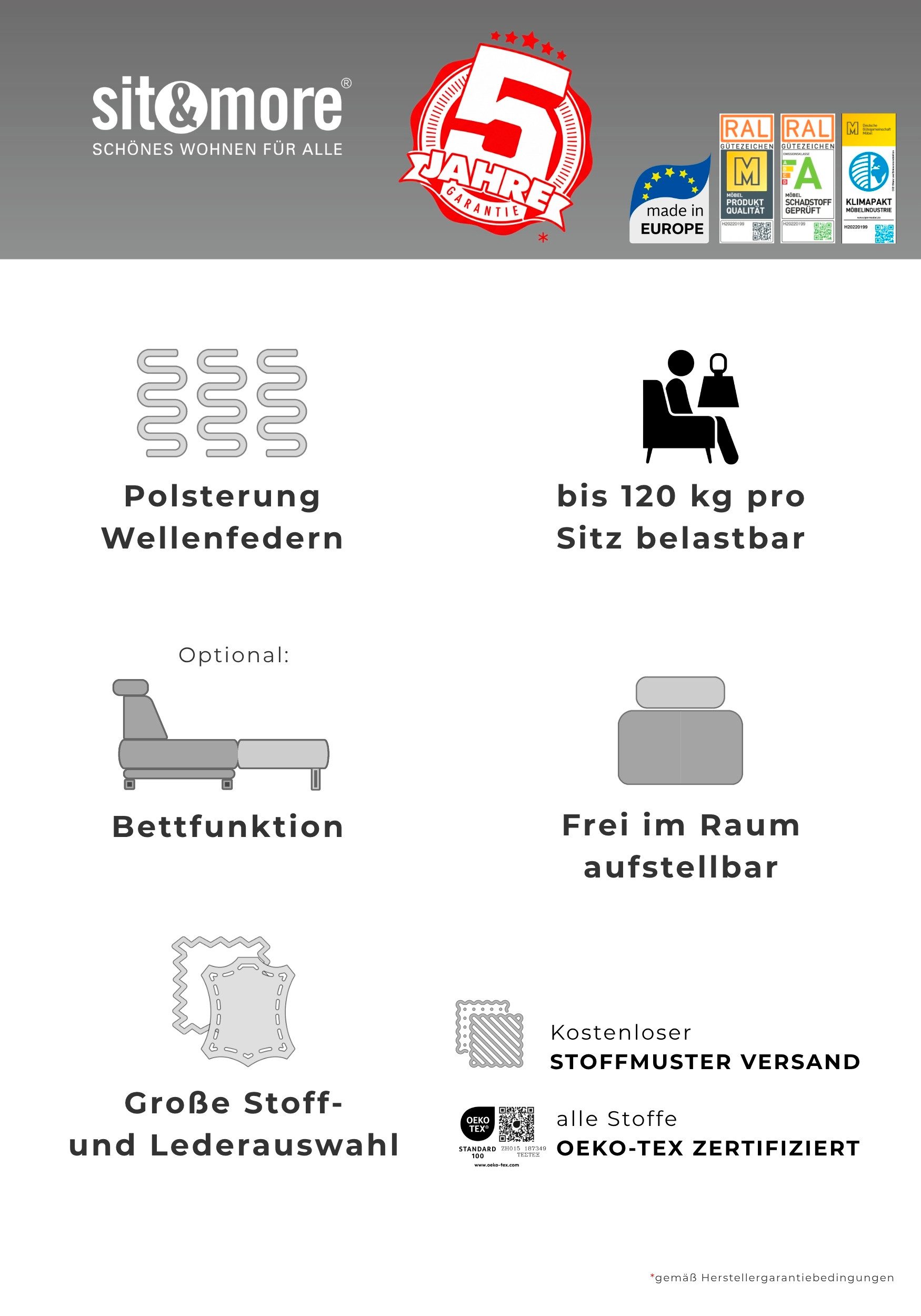 sit&more Hocker Mailand, B: 102 cm, individuell zu kombinieren