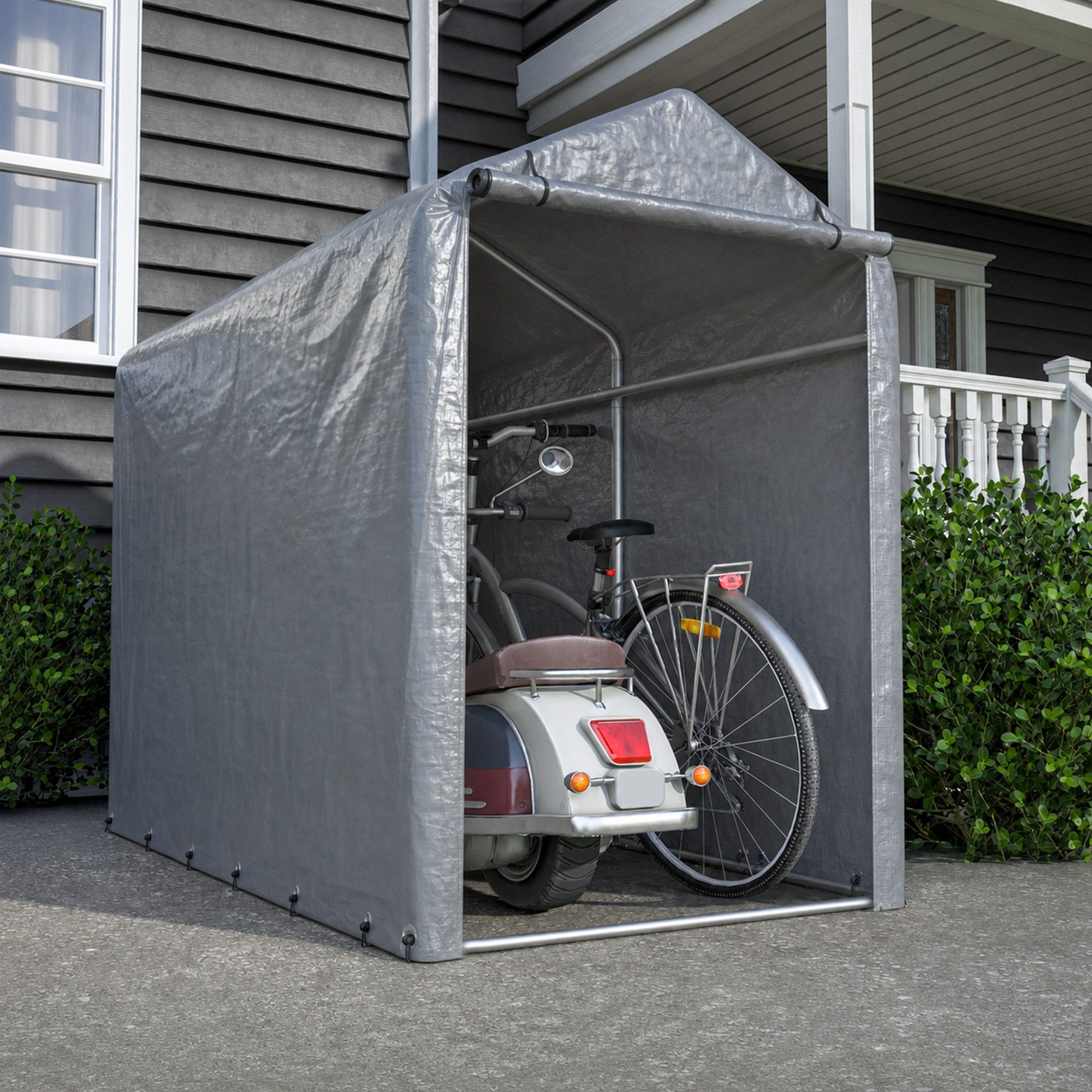 Blossom Gerätehaus Fahrradgarage Fahrradschuppen für Regenschutz Terrasse Motorrad Garage, BxT: 187x100 cm, (170G PE-Plane, verzinktem Stahlrahmen), UV-Schutz Fahrradunterstand mit Stahlrahmen für Gartengeräte Motorrad